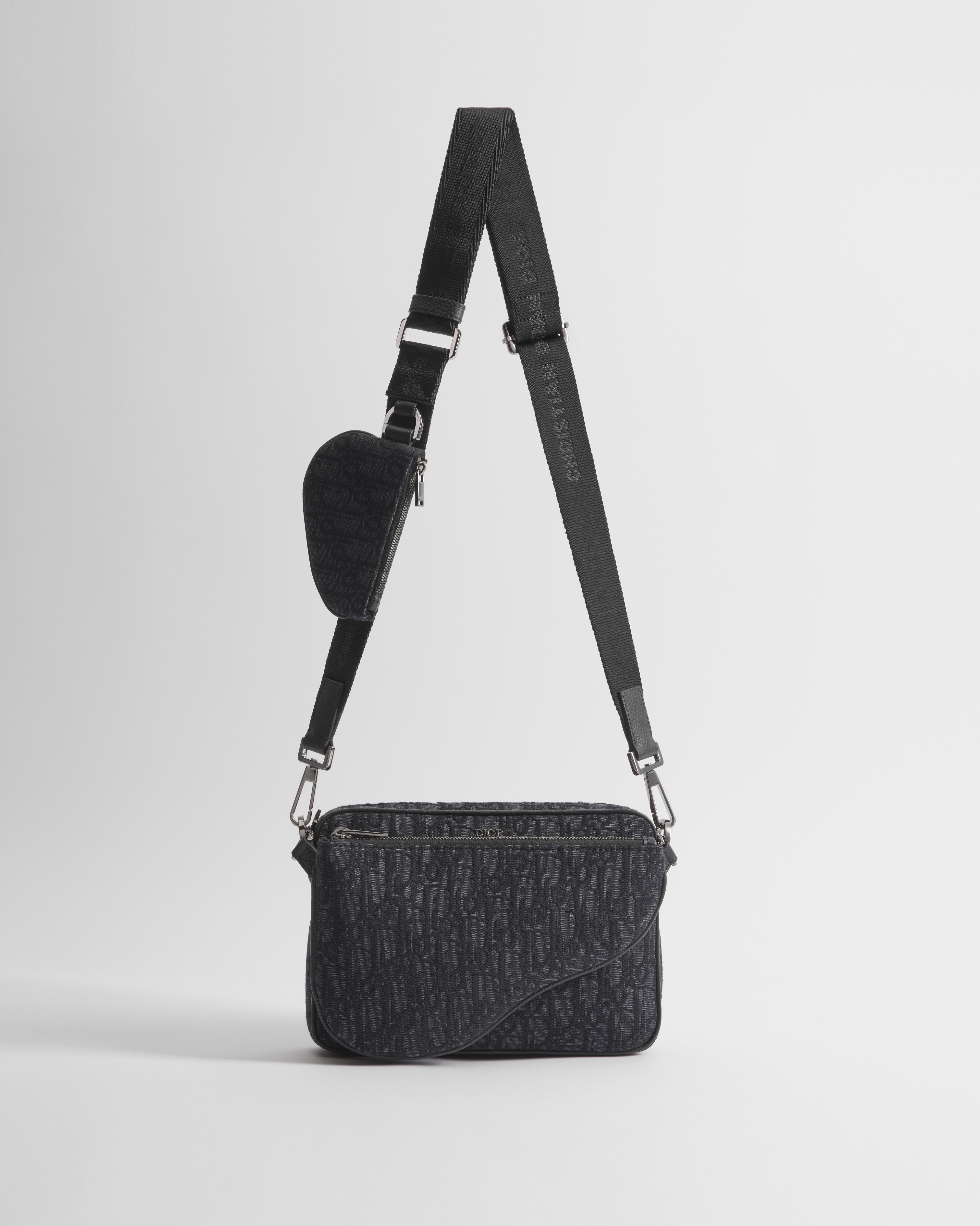 Saddle Triple Pouch Black Dior Oblique Jacquard E07