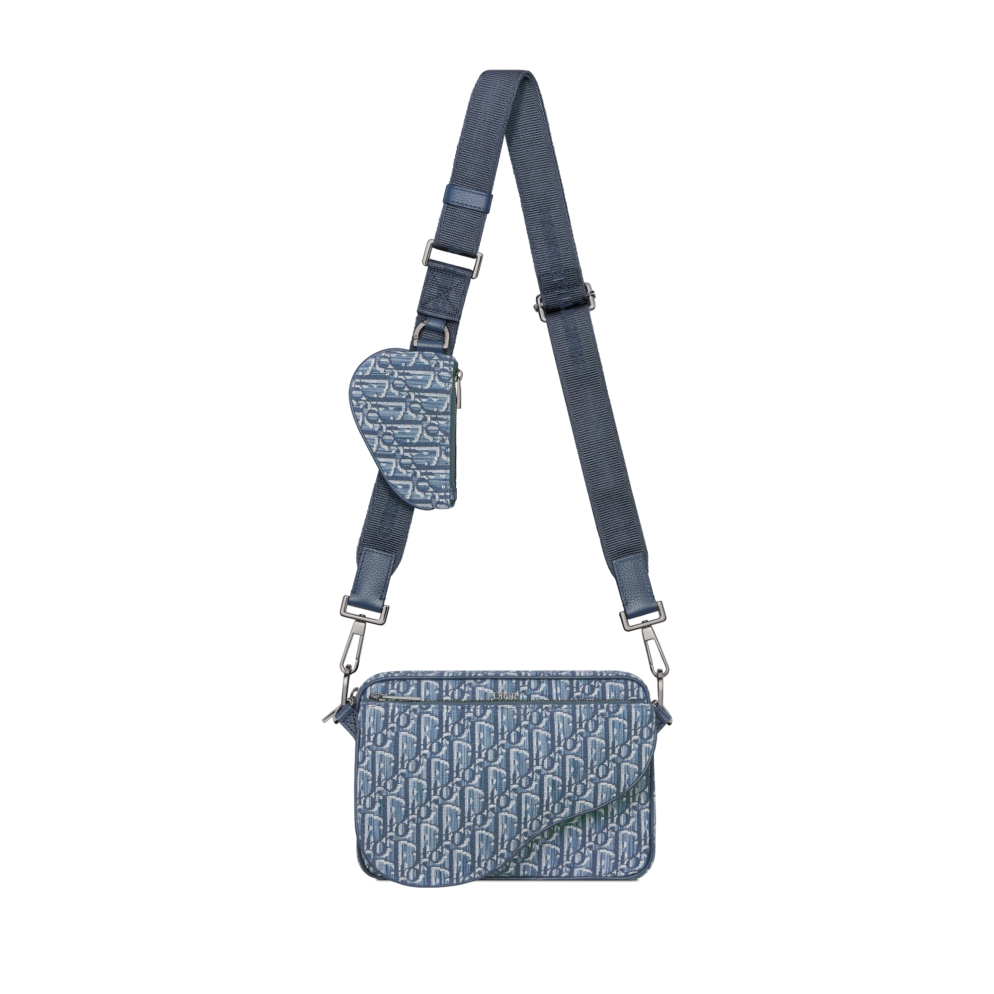 Saddle Triple Pouch Blue Dior Oblique Jacquard E07