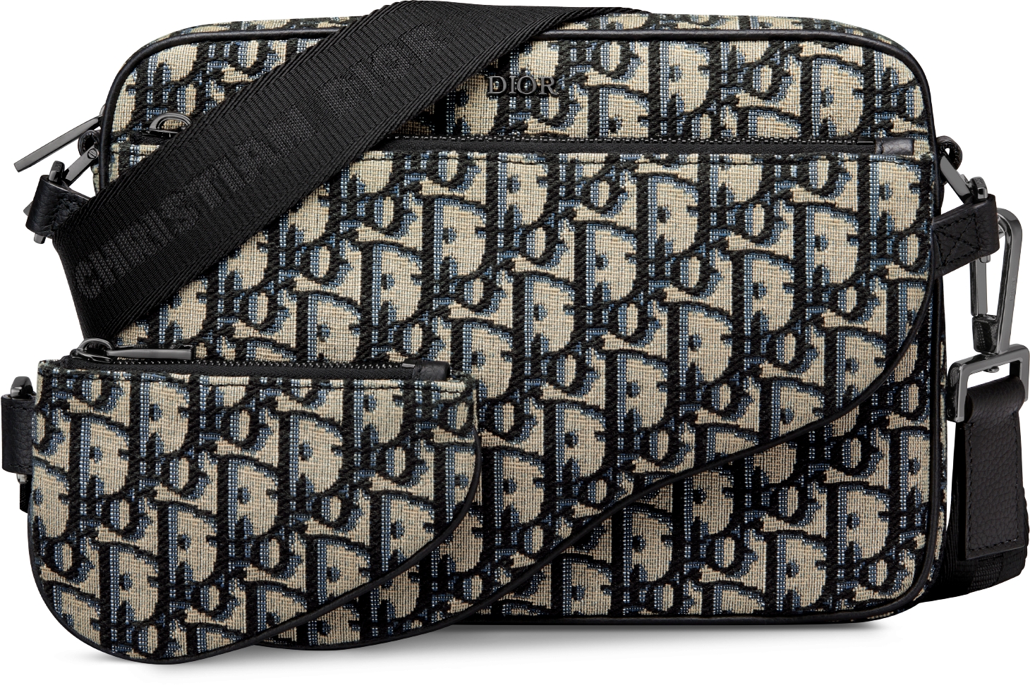 Saddle Triple Pouch Black Dior Oblique Jacquard DIOR