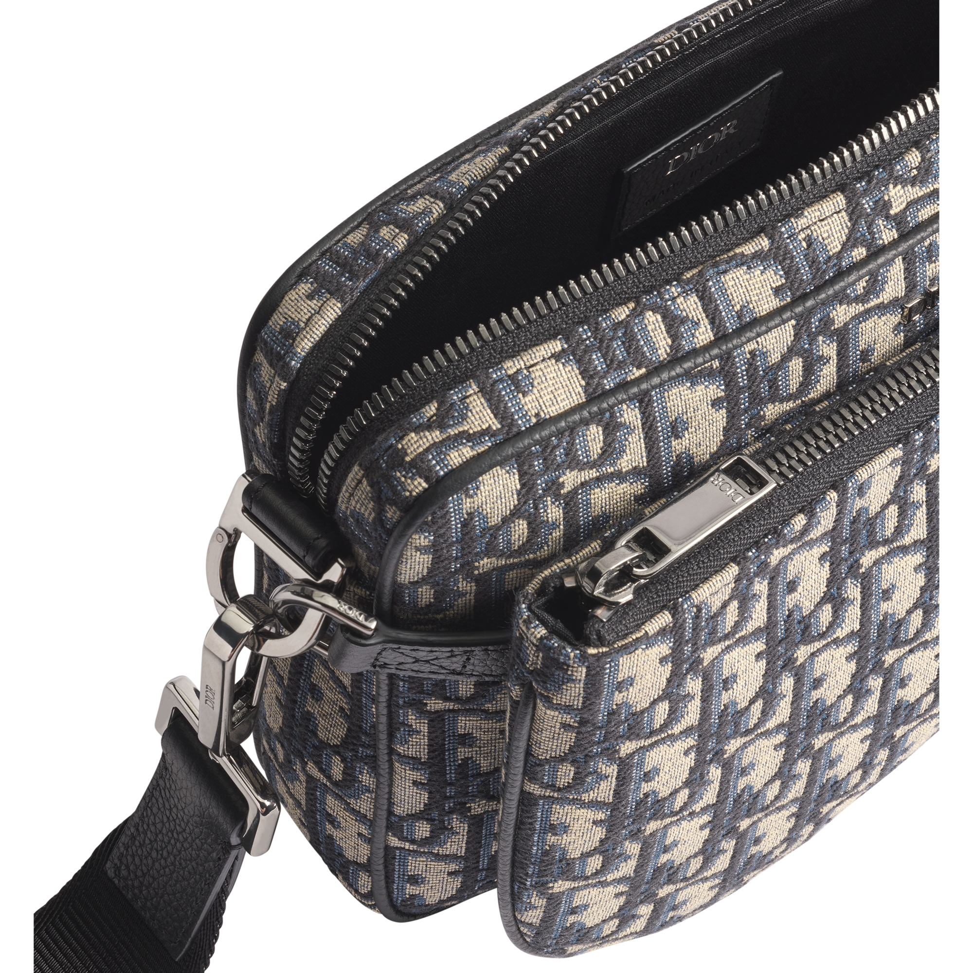 Saddle Triple Pouch Beige and Black Dior Oblique Jacquard E06