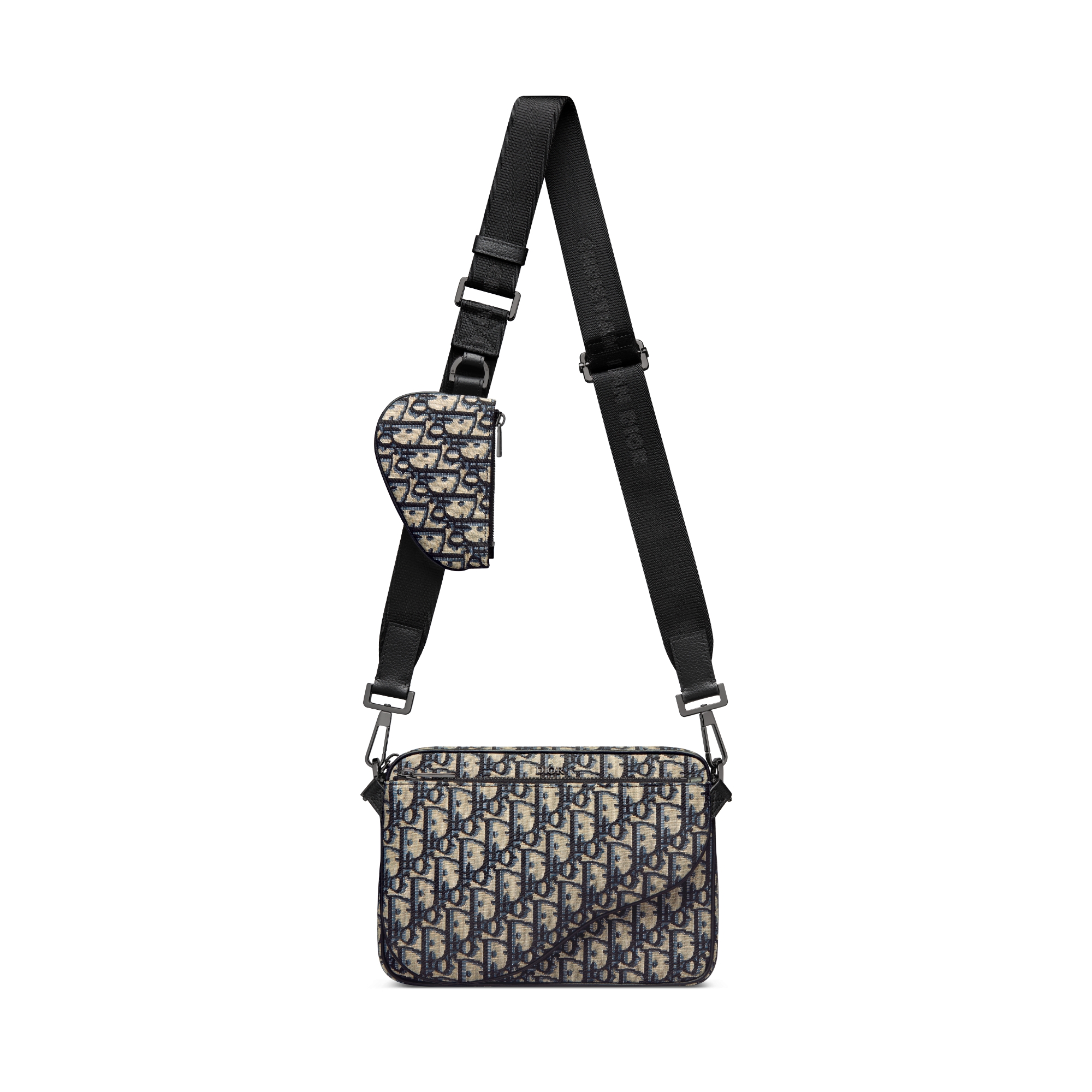 Saddle Triple-pouch Beige en zwarte Dior Oblique-jacquard E07