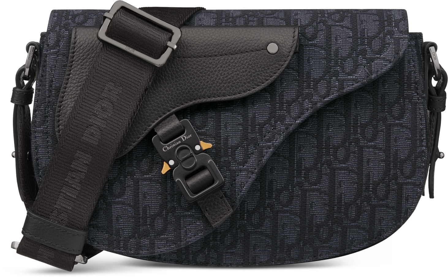 Saddle Messenger Bag Beige and Black Dior Oblique Jacquard and Black Grained Calfskin DIOR