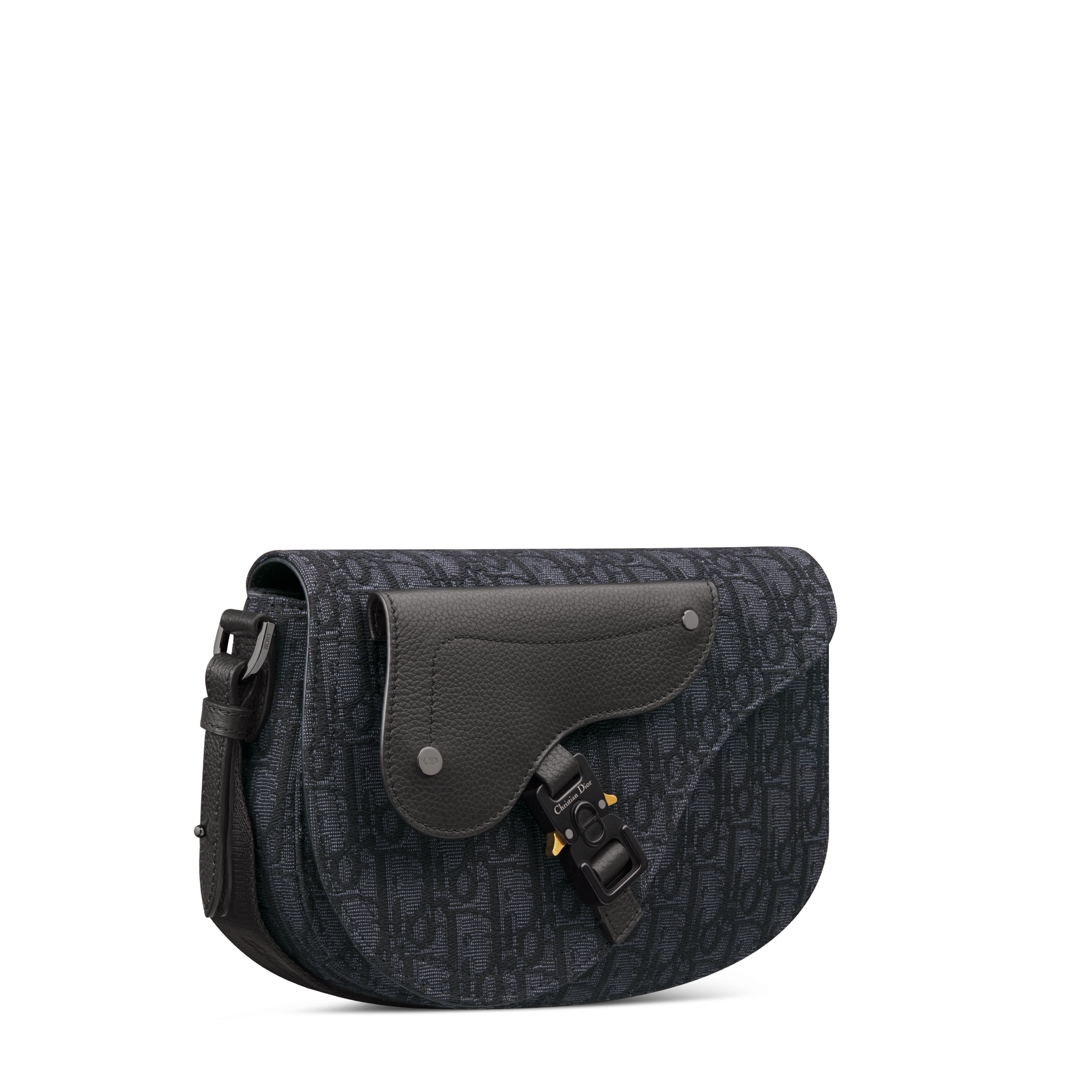 Bolsa messenger Saddle Jacquard Dior Oblique preto e couro de vitelo granulado preto E03