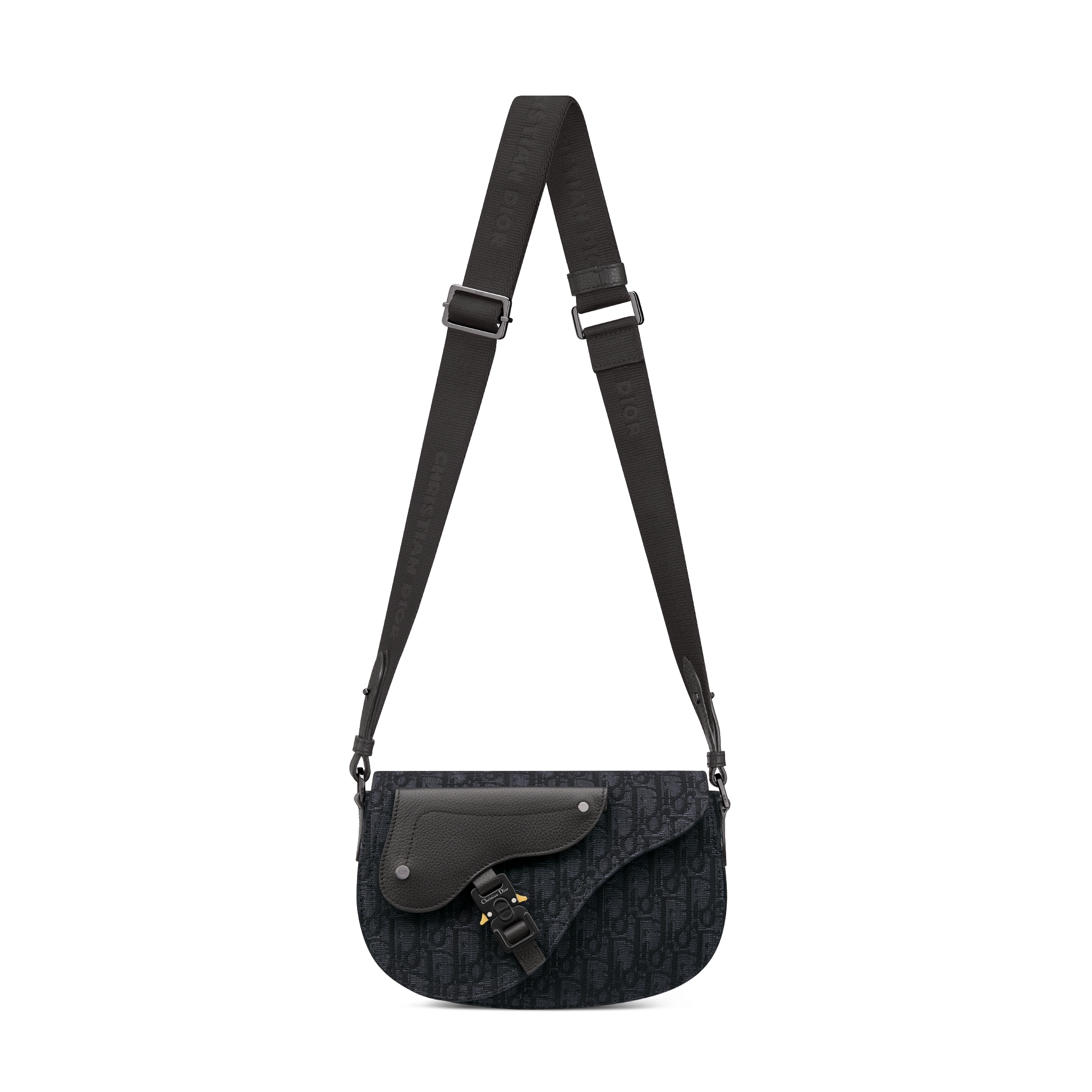 Bolsa messenger Saddle Jacquard Dior Oblique preto e couro de vitelo granulado preto E07