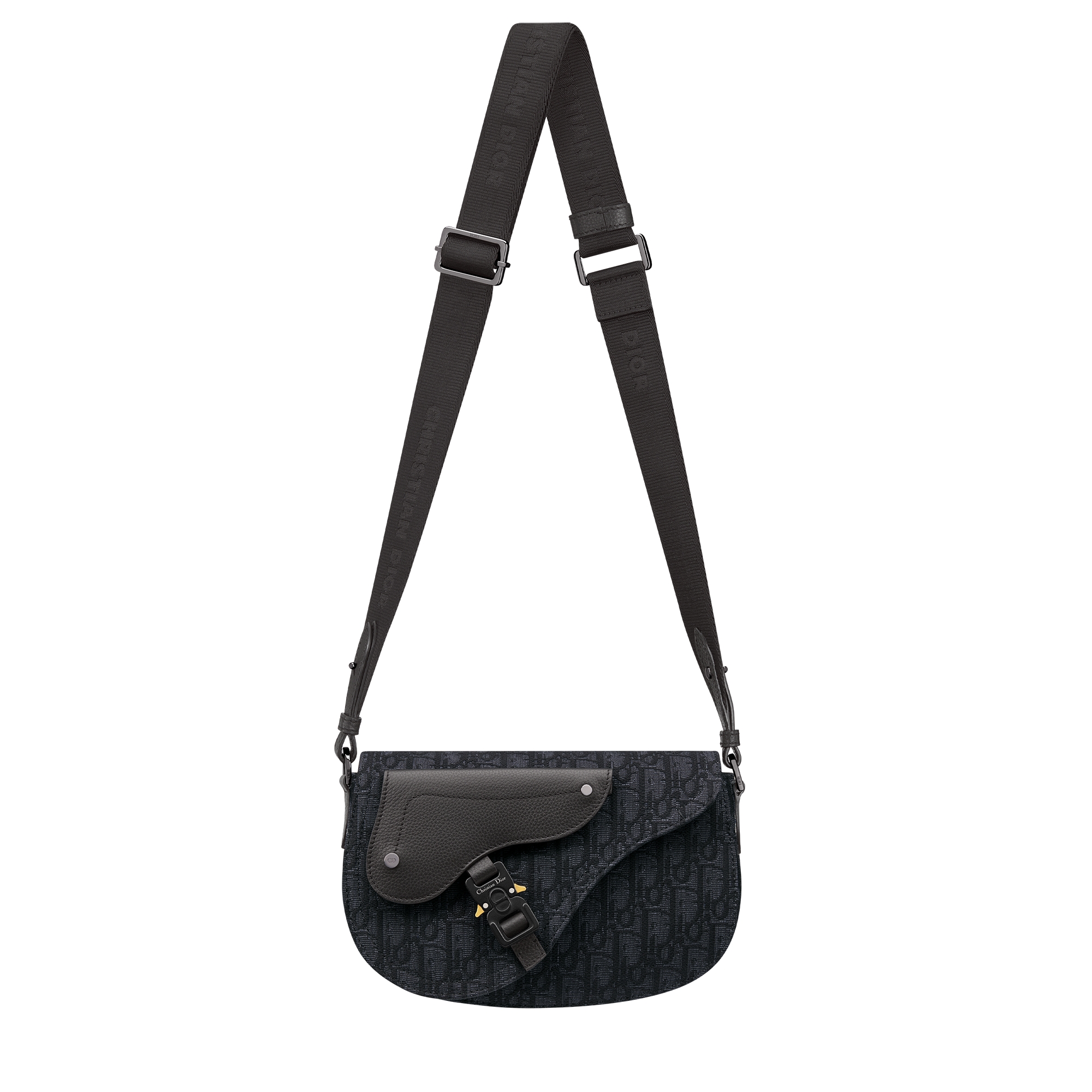 Saddle Messenger Bag Black Dior Oblique Jacquard and Black Grained Calfskin E07