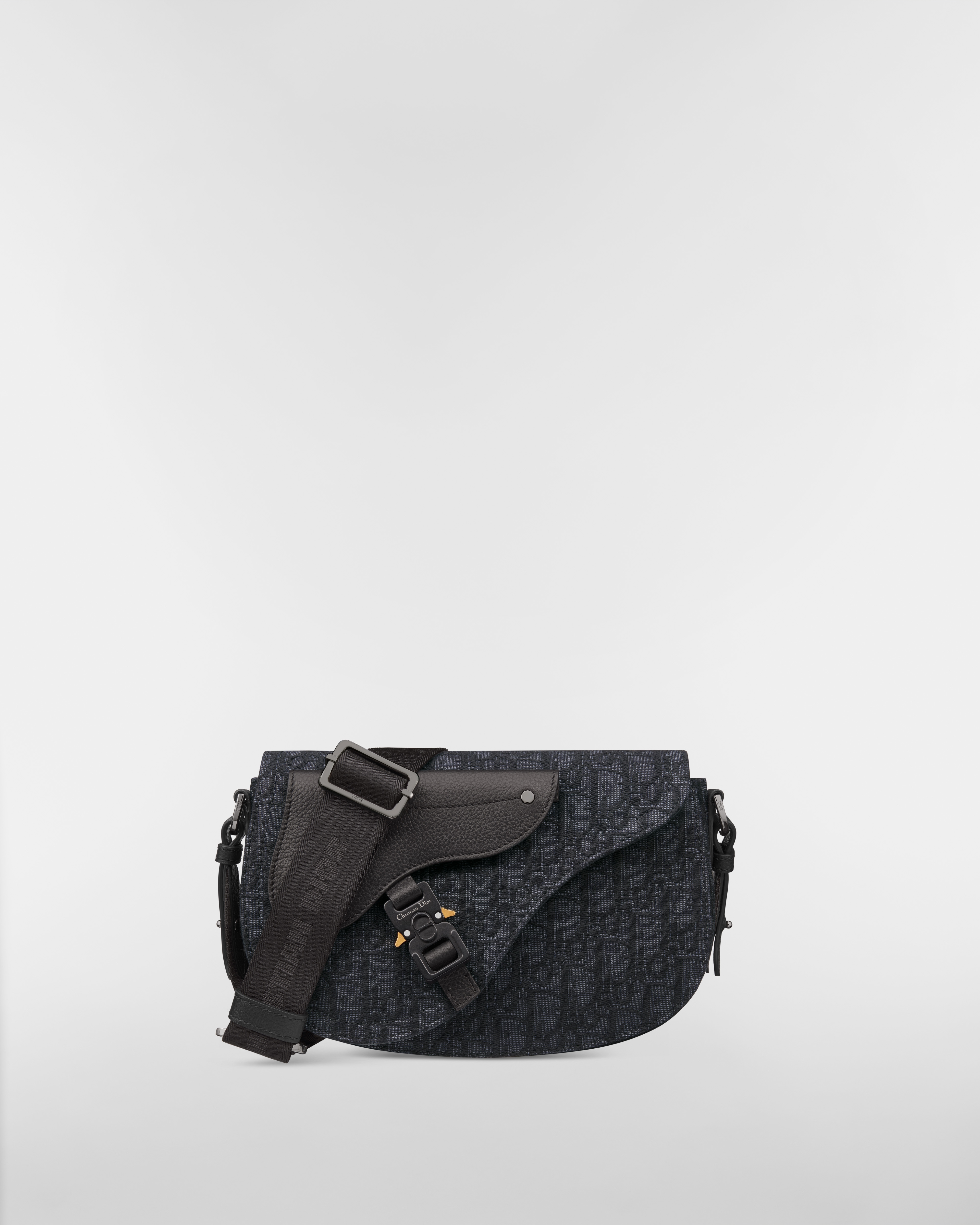 Saddle-schoudertas Zwarte Dior Oblique-jacquard en zwart generfd kalfsleer E01