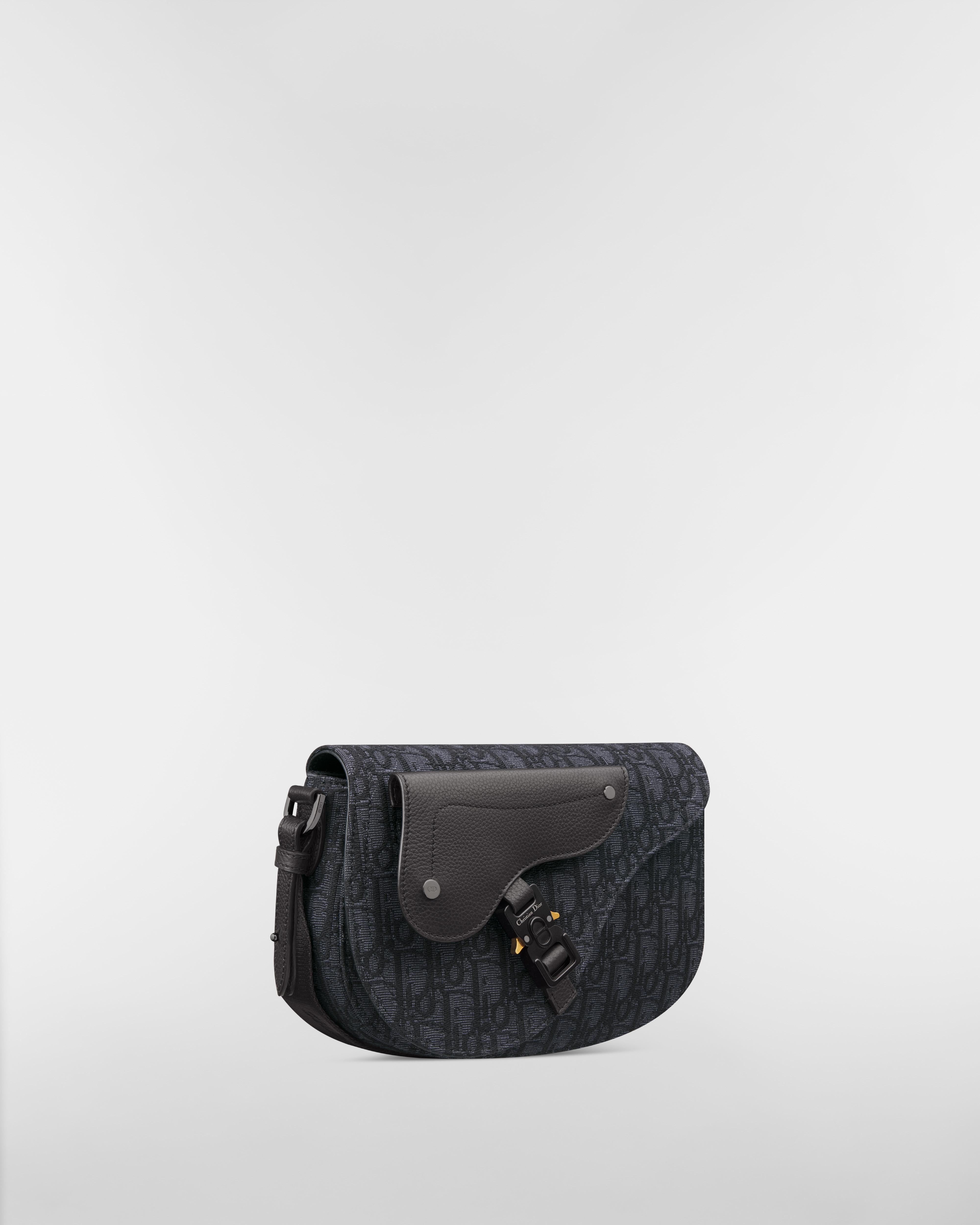Saddle-schoudertas Zwarte Dior Oblique-jacquard en zwart generfd kalfsleer E03