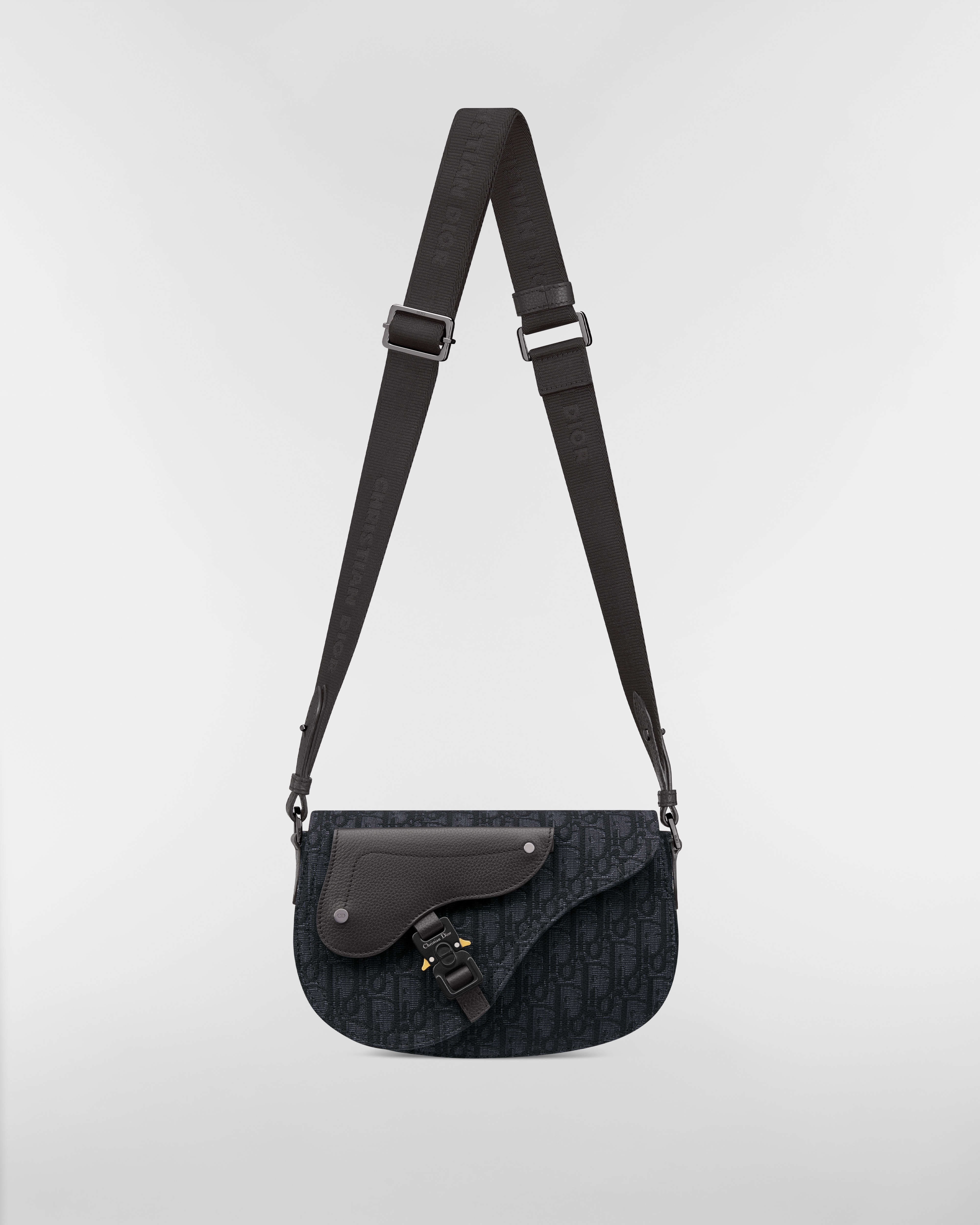 Saddle-schoudertas Zwarte Dior Oblique-jacquard en zwart generfd kalfsleer E07