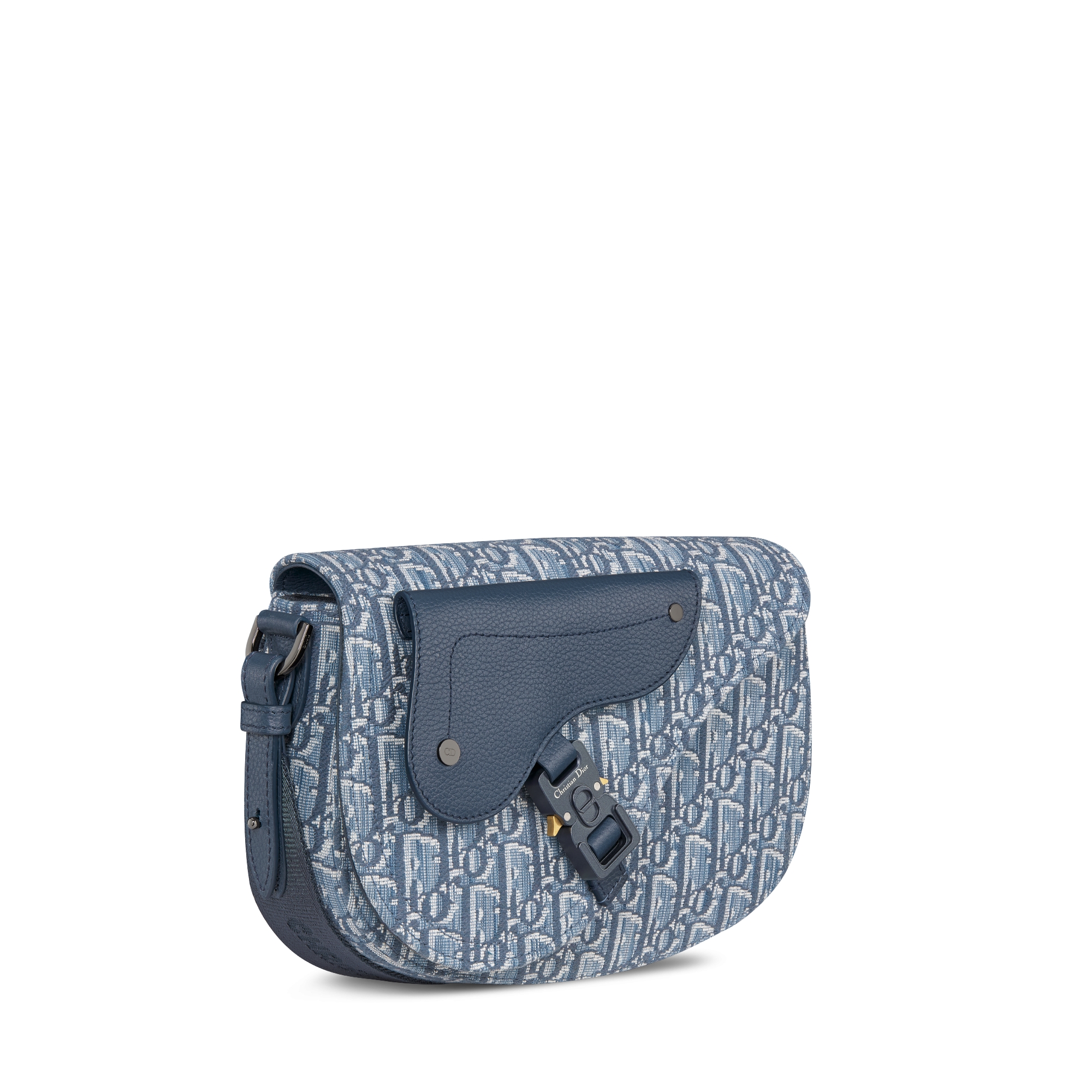 Saddle-schoudertas Blauwe Dior Oblique-jacquard en blauw generfd kalfsleer E03