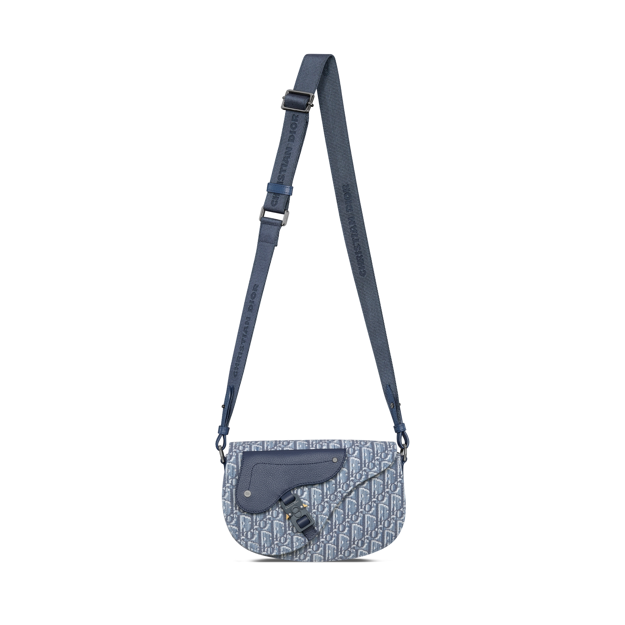 Saddle-schoudertas Blauwe Dior Oblique-jacquard en blauw generfd kalfsleer E07