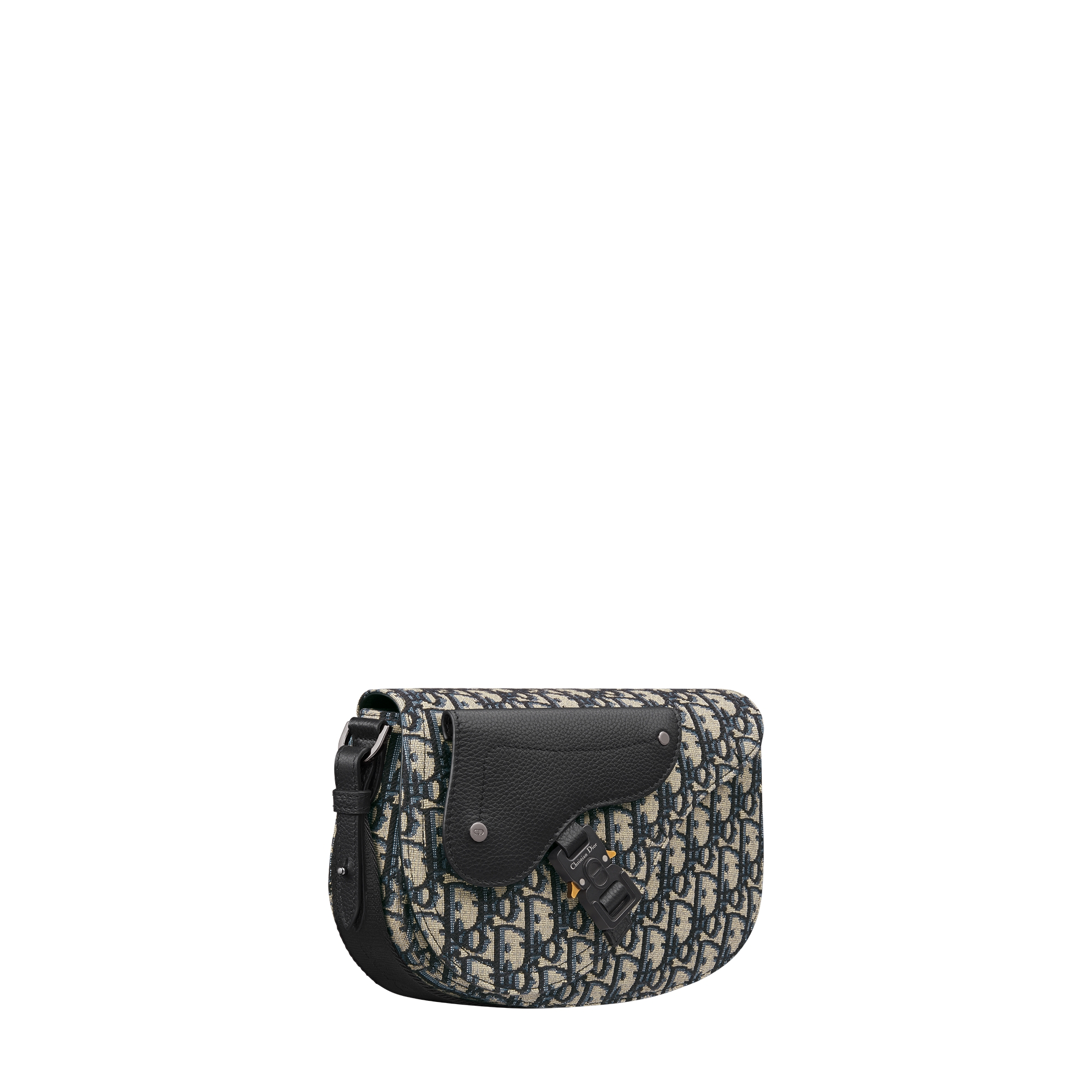 Saddle Messenger Bag Beige and Black Dior Oblique Jacquard with Black Grained Calfskin E03