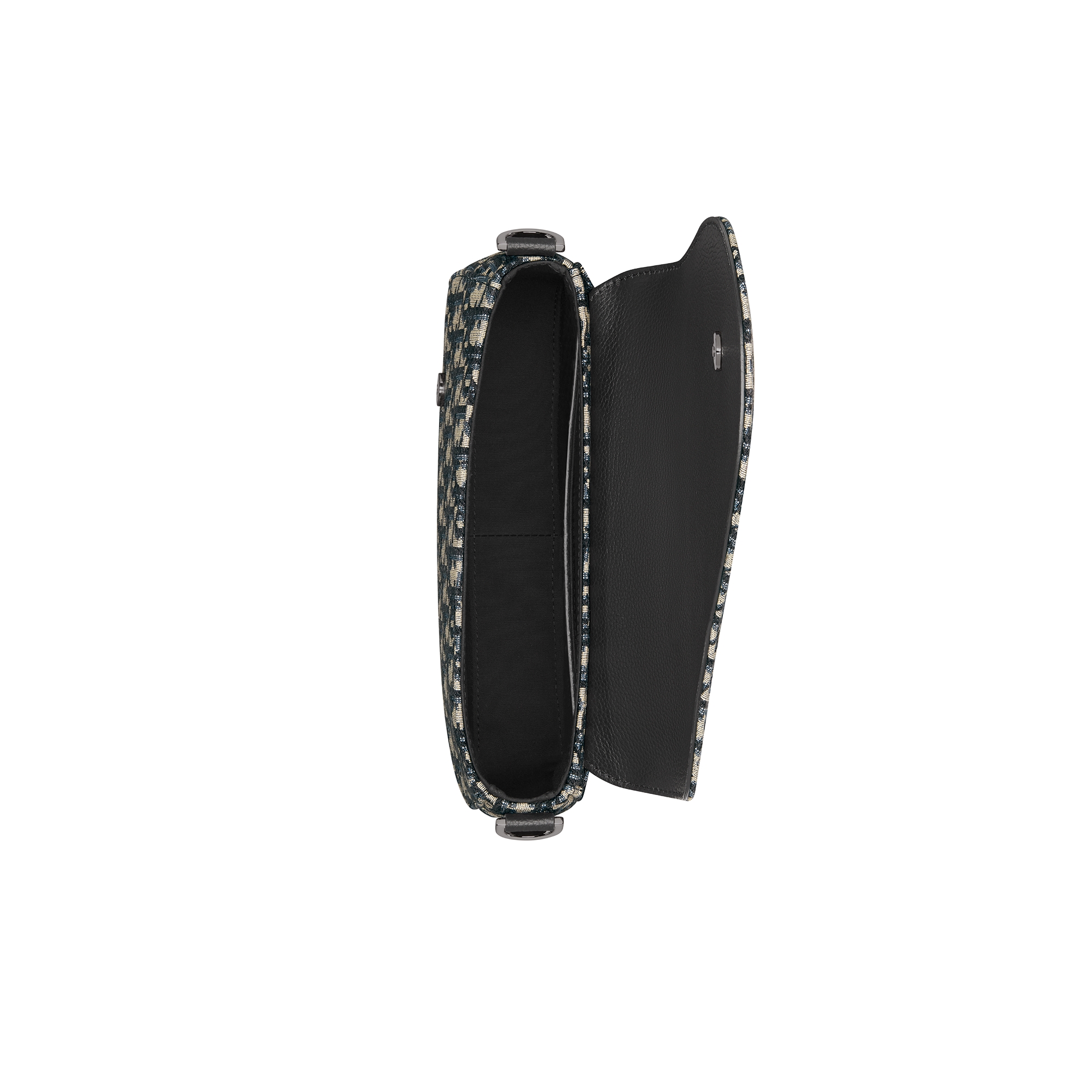 Saddle Messenger Bag Beige and Black Dior Oblique Jacquard with Black Grained Calfskin E06