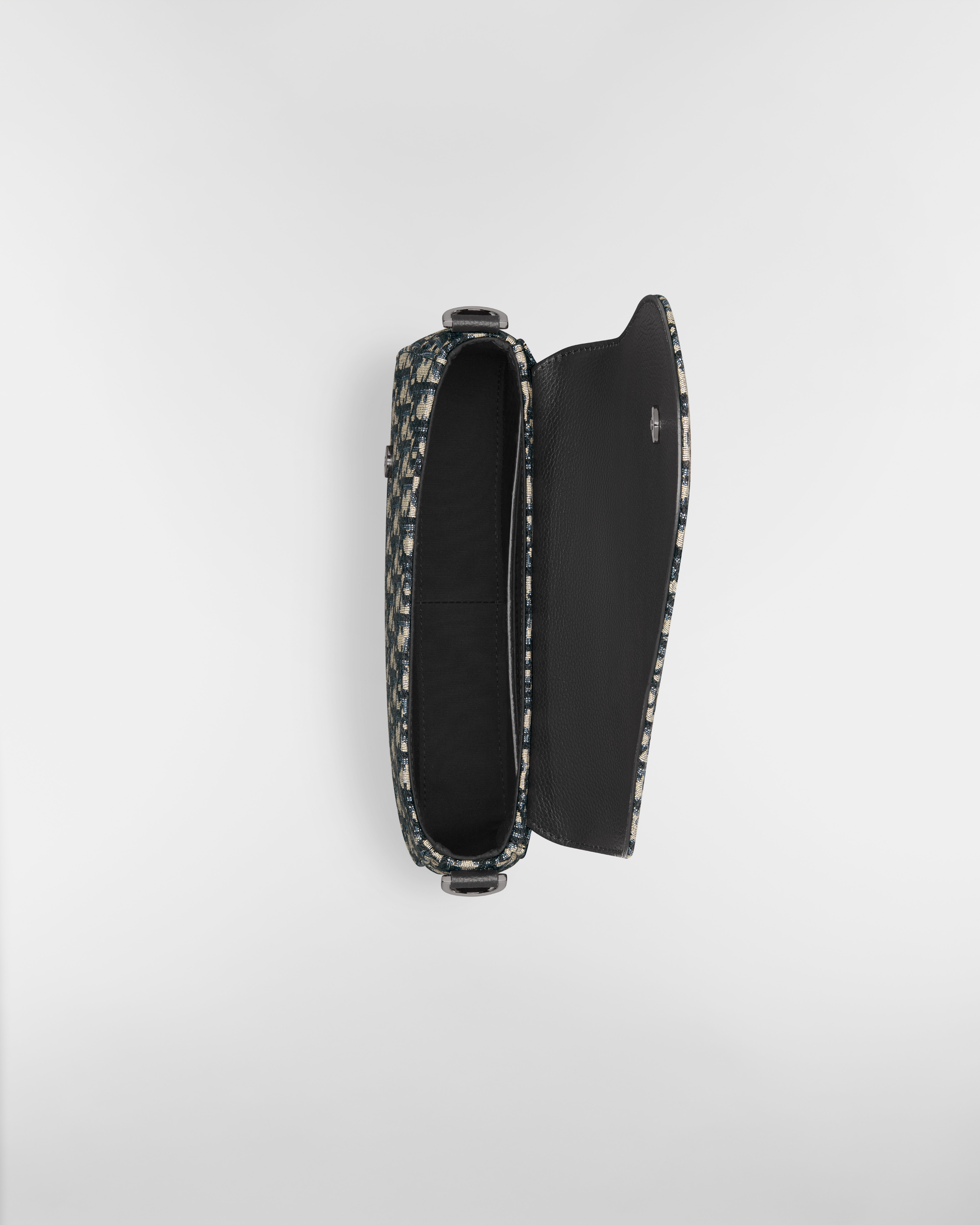 Saddle Messenger Bag Beige and Black Dior Oblique Jacquard with Black Grained Calfskin E06