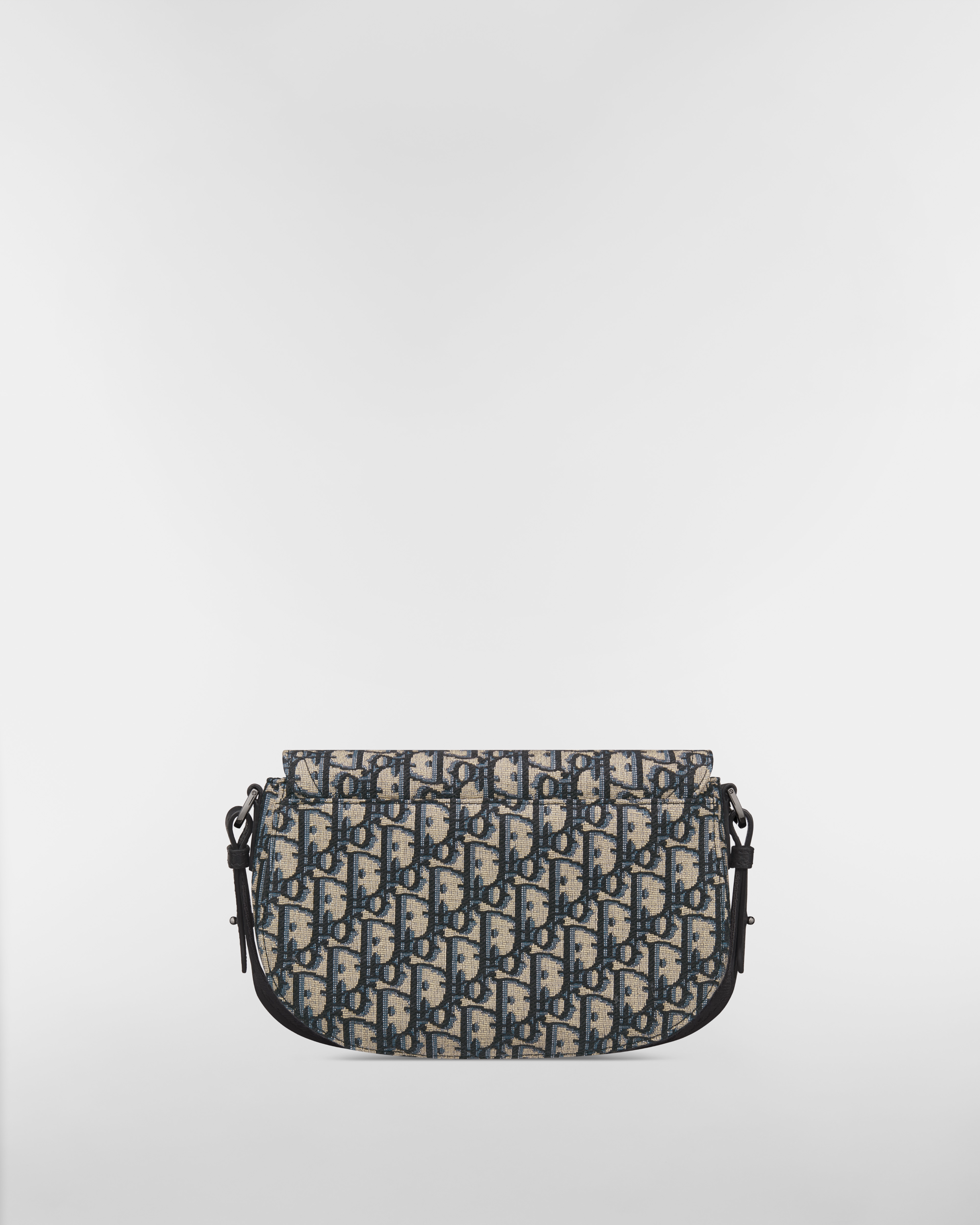 Saddle Messenger Bag Beige and Black Dior Oblique Jacquard with Black Grained Calfskin E08