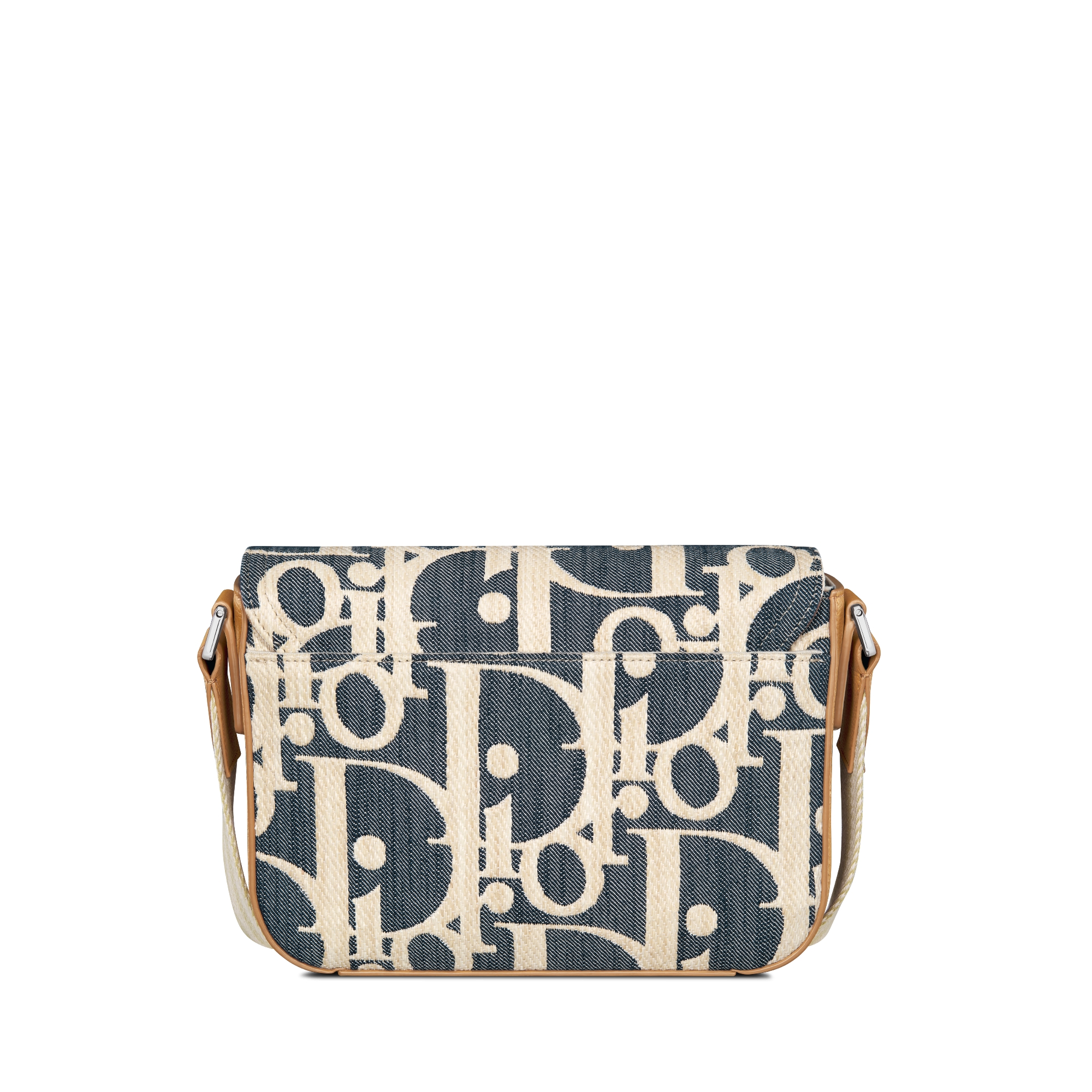 Saddle Messenger Bag Blue and Beige Raffia-Effect Dior Oblique Denim with Brown Grained Calfskin E08