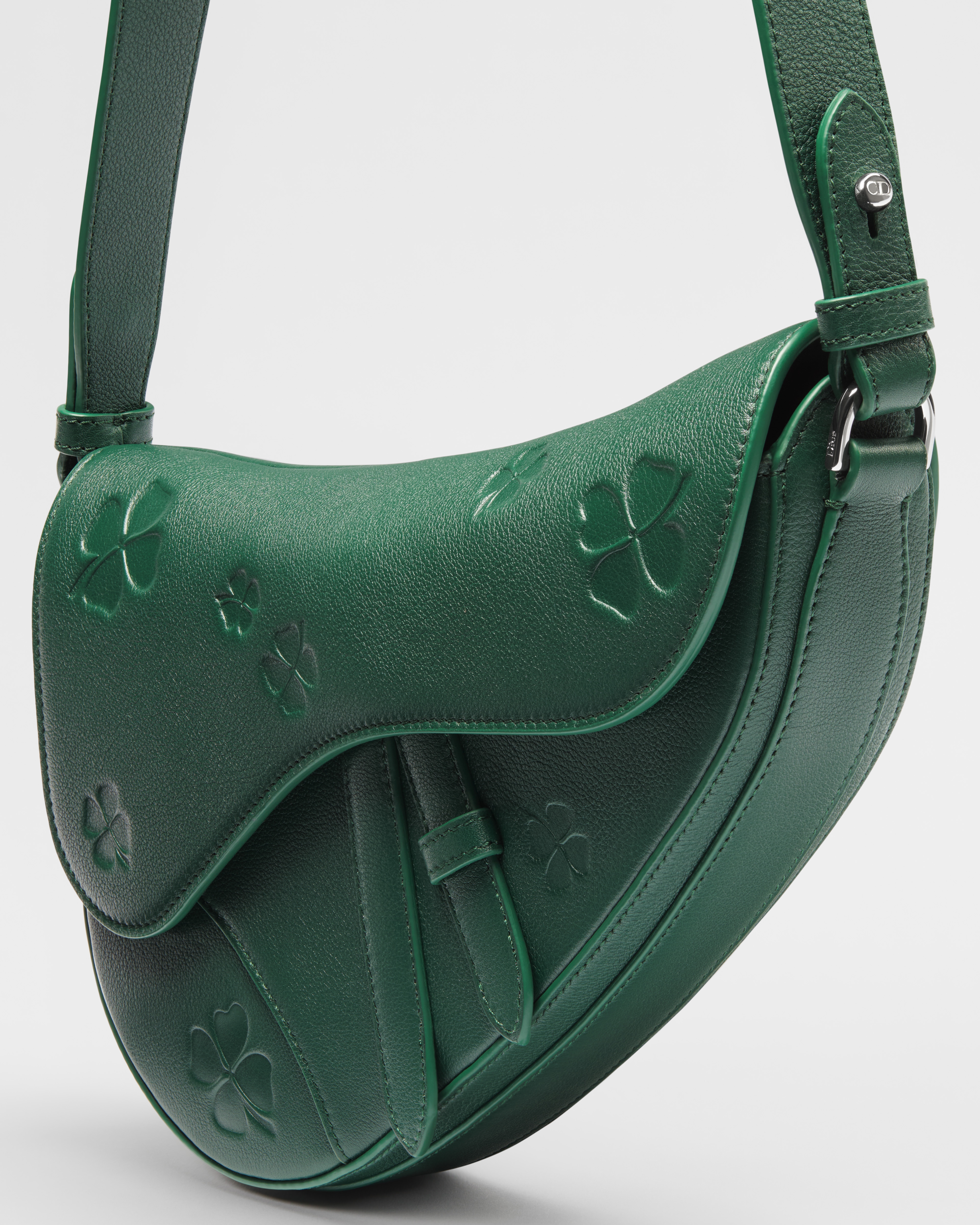 Saddle 馬鞍包 深綠色 Dior Clover 壓印光滑小牛皮 E05