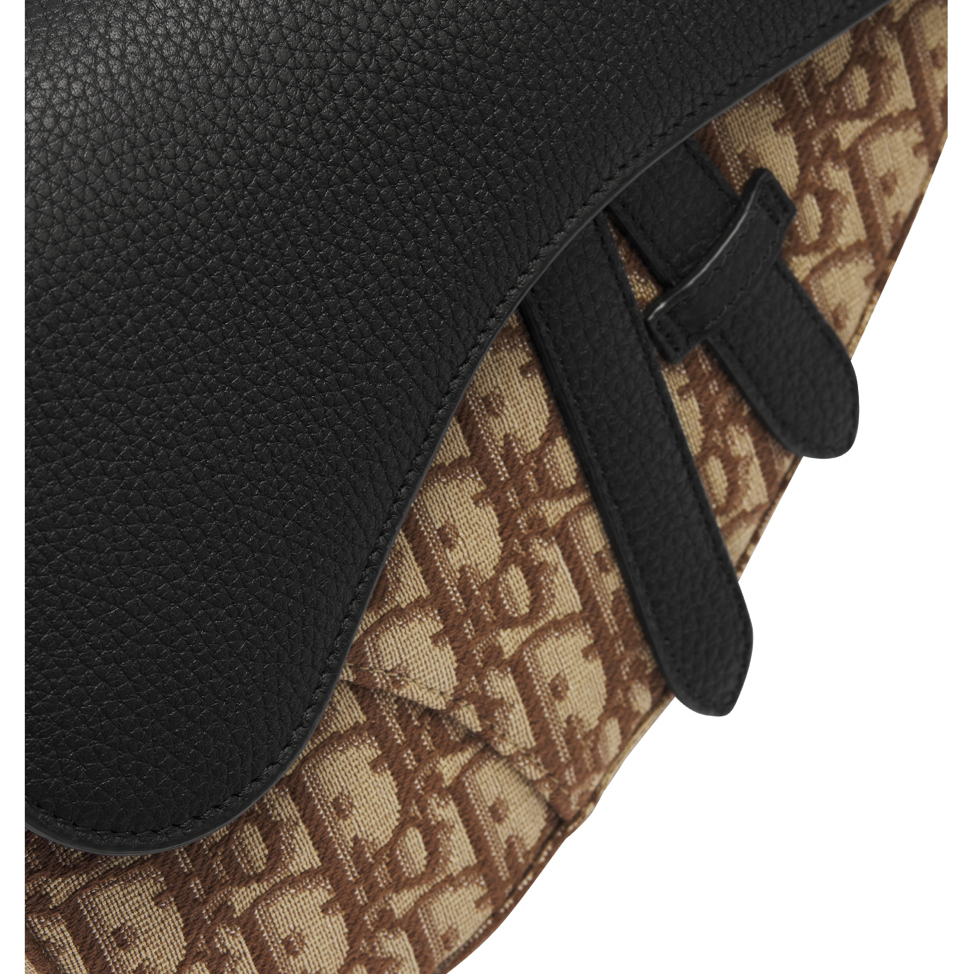 Saddle Bag Black Grained Taurillon Leather and Brown Dior Oblique Jacquard E09