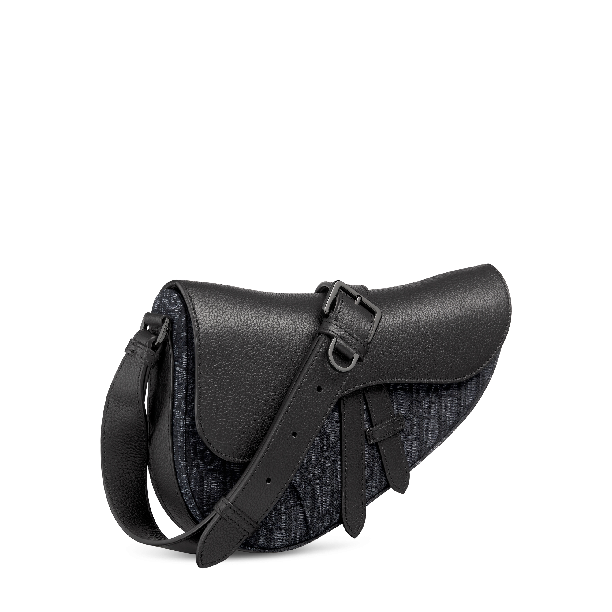 Saddle Bag Black Dior Oblique Jacquard and Black Grained Calfskin E03