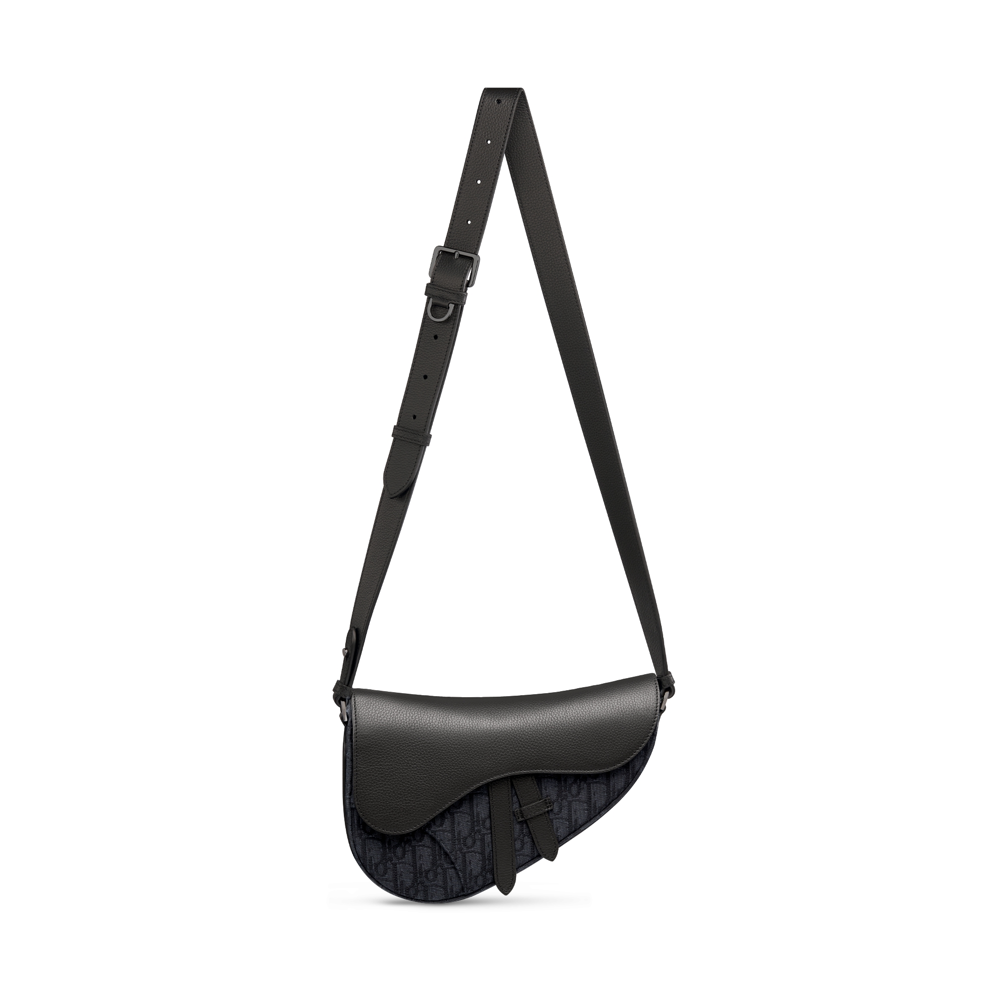 Saddle Bag Black Dior Oblique Jacquard and Black Grained Calfskin E07