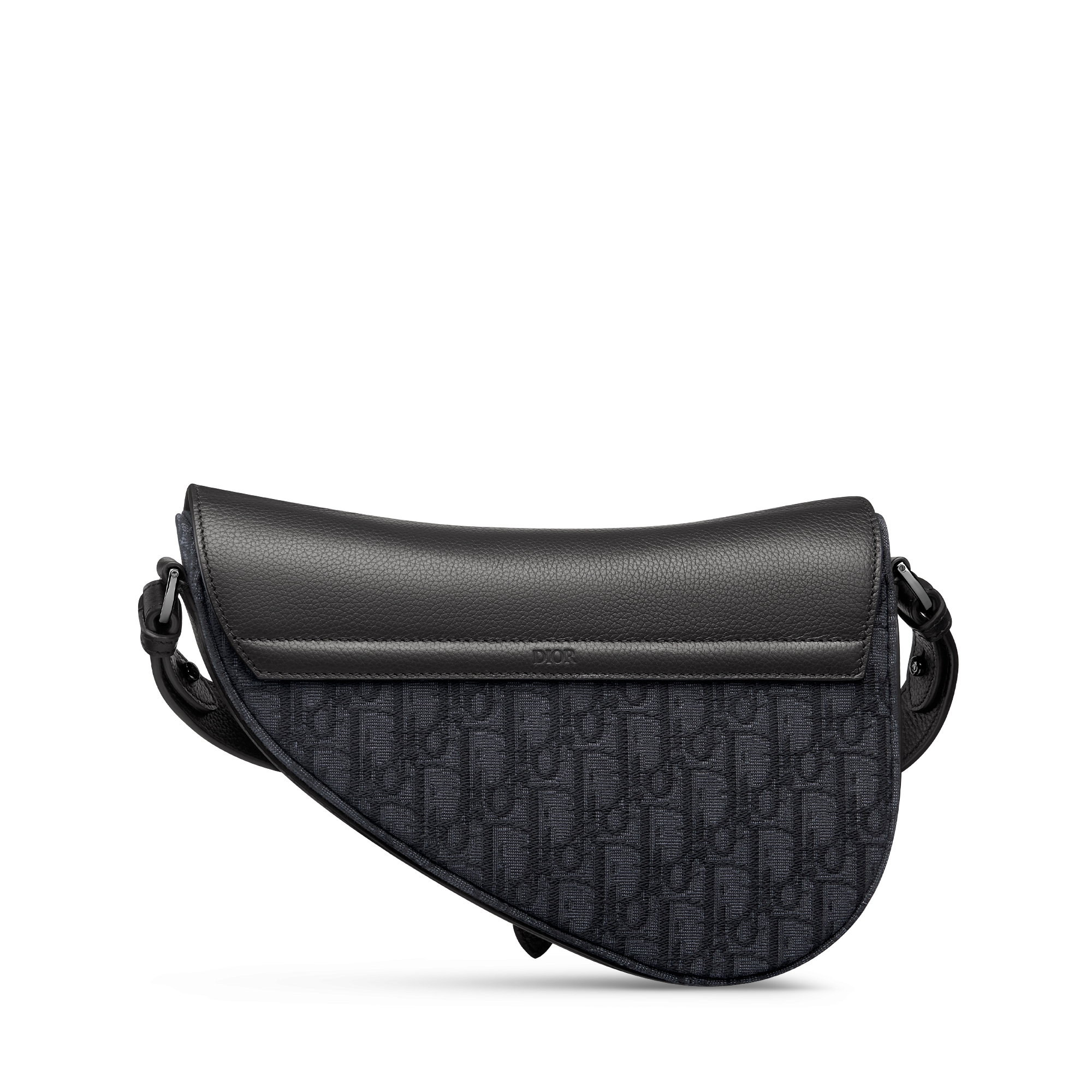 Saddle Bag Black Dior Oblique Jacquard and Black Grained Calfskin E08