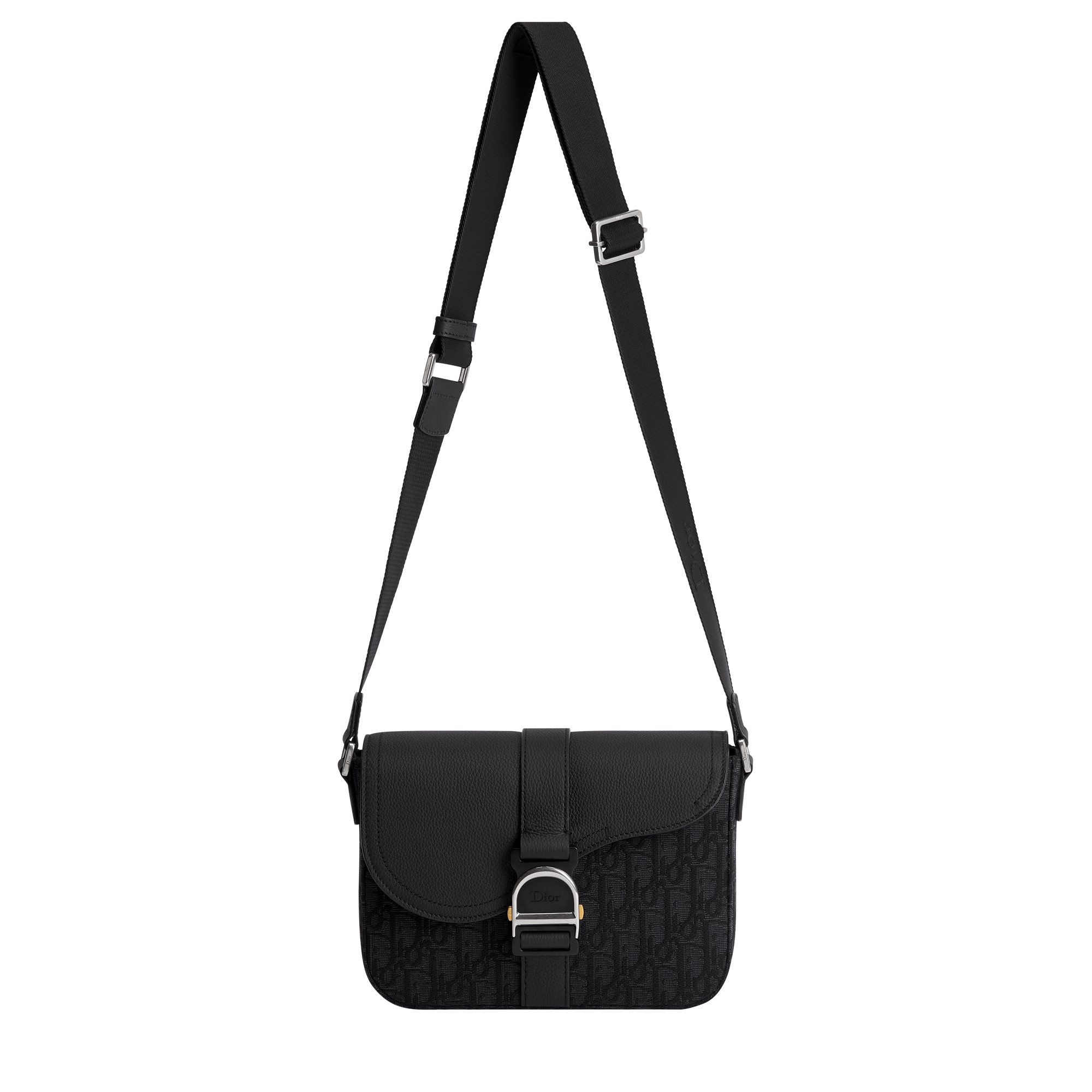 Saddle Heritage Messenger Bag with Flap Black Dior Oblique Jacquard and Black Grained Calfskin E07