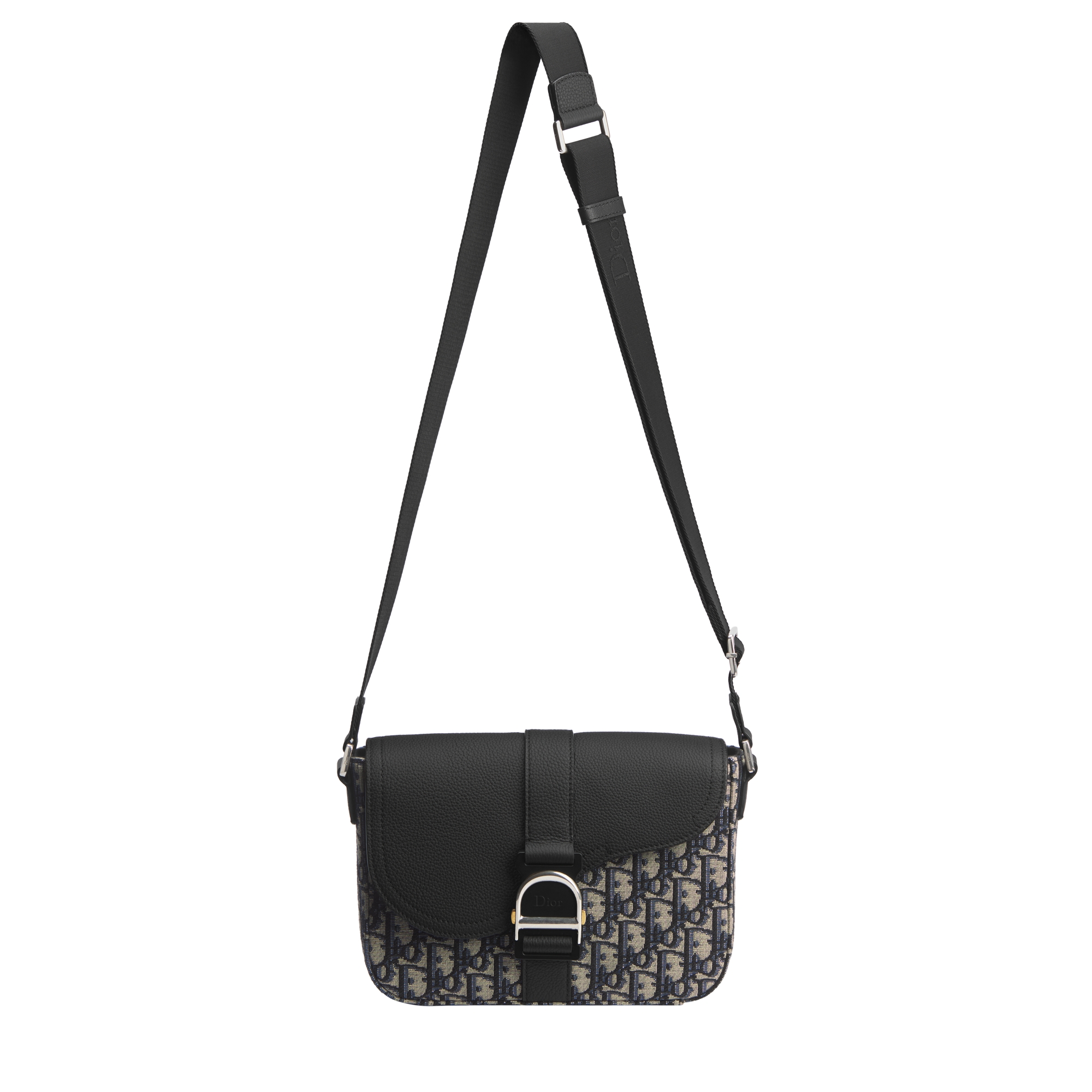 Saddle Heritage Messenger Bag with Flap Beige and Black Dior Oblique Jacquard with Black Grained Calfskin E07