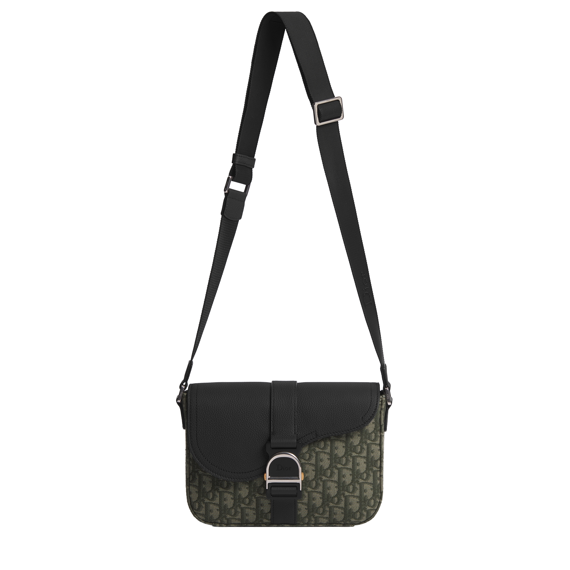 Saddle Heritage Messenger Bag with Flap Khaki Dior Oblique Jacquard and Black Grained Calfskin E07