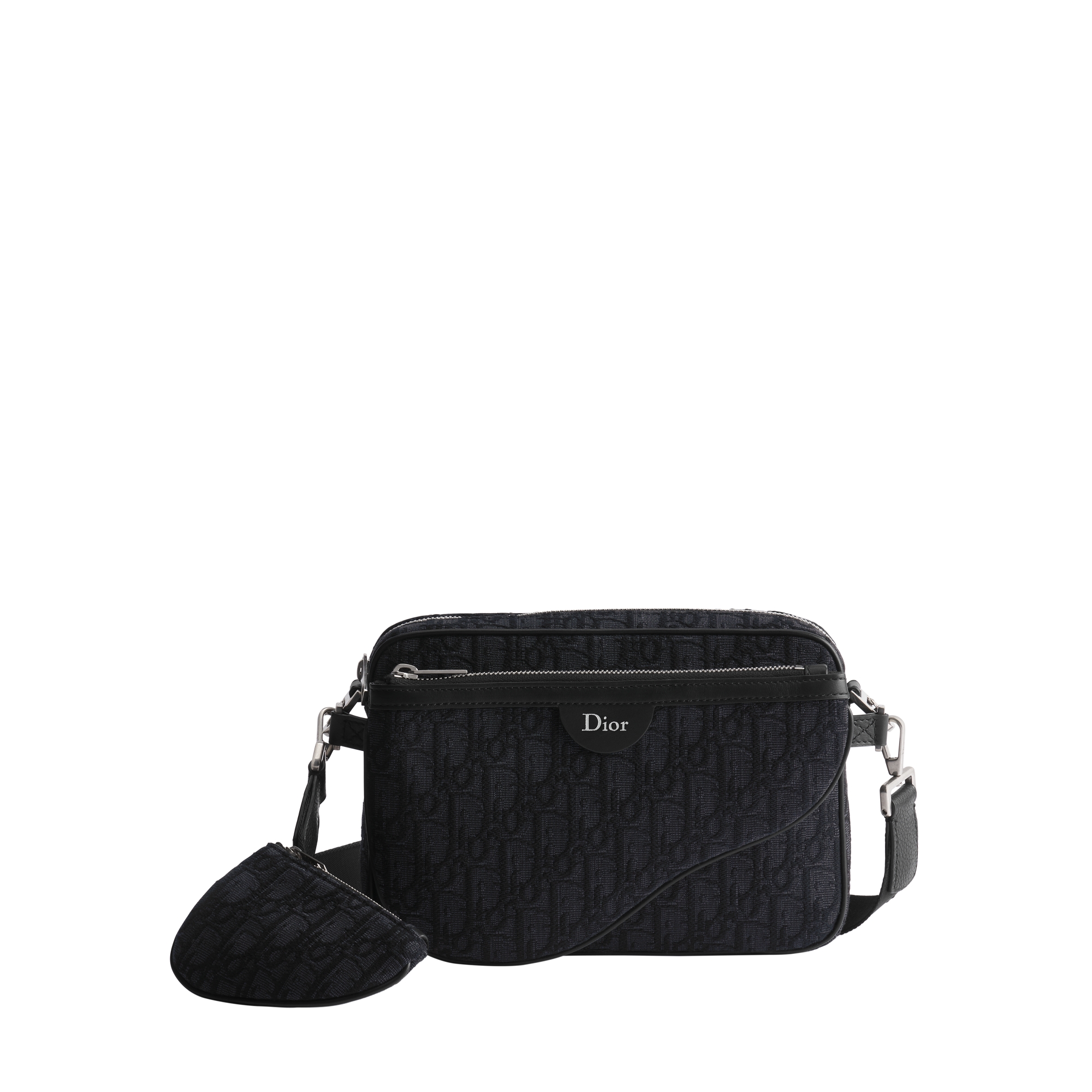 Saddle Triple Pouch Black Dior Oblique Jacquard E01