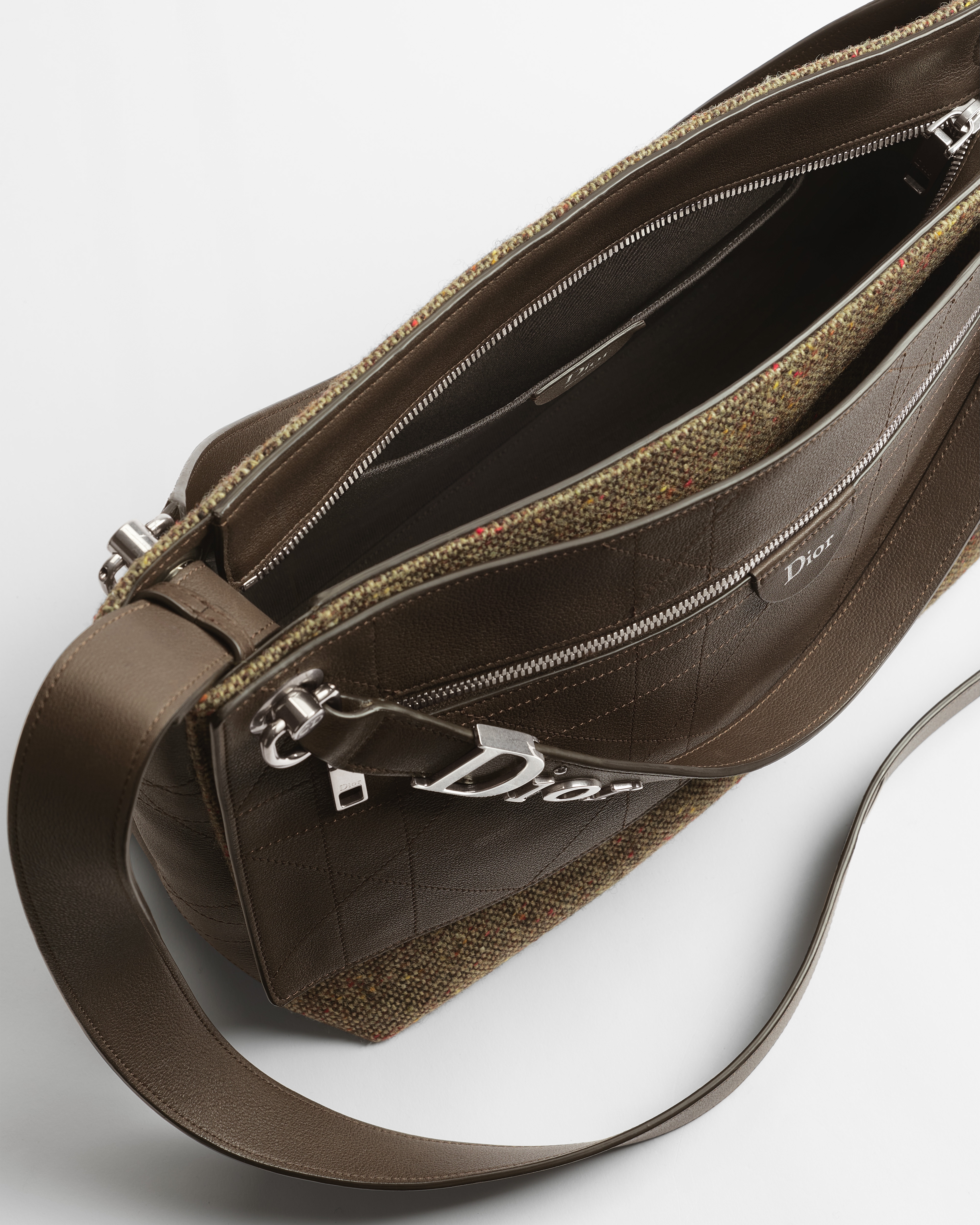 Dior Bolt Zipped Bag with Strap Warm Taupe Donegal Tweed and Flat Cannage Calfskin E06