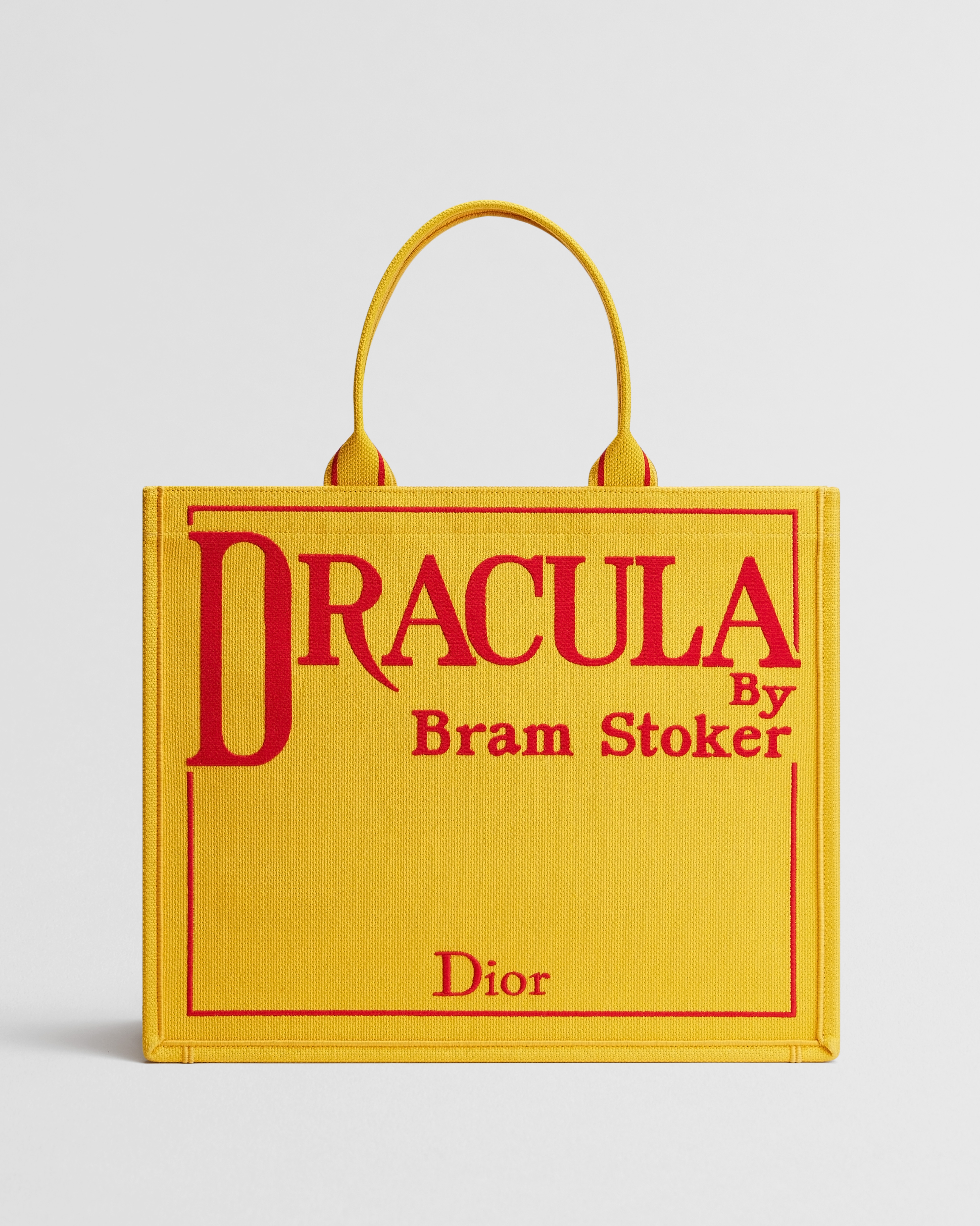 Large Dior Book Tote Yellow and Red Book Cover Embroidery (42 x 35 x 18 cm) E01