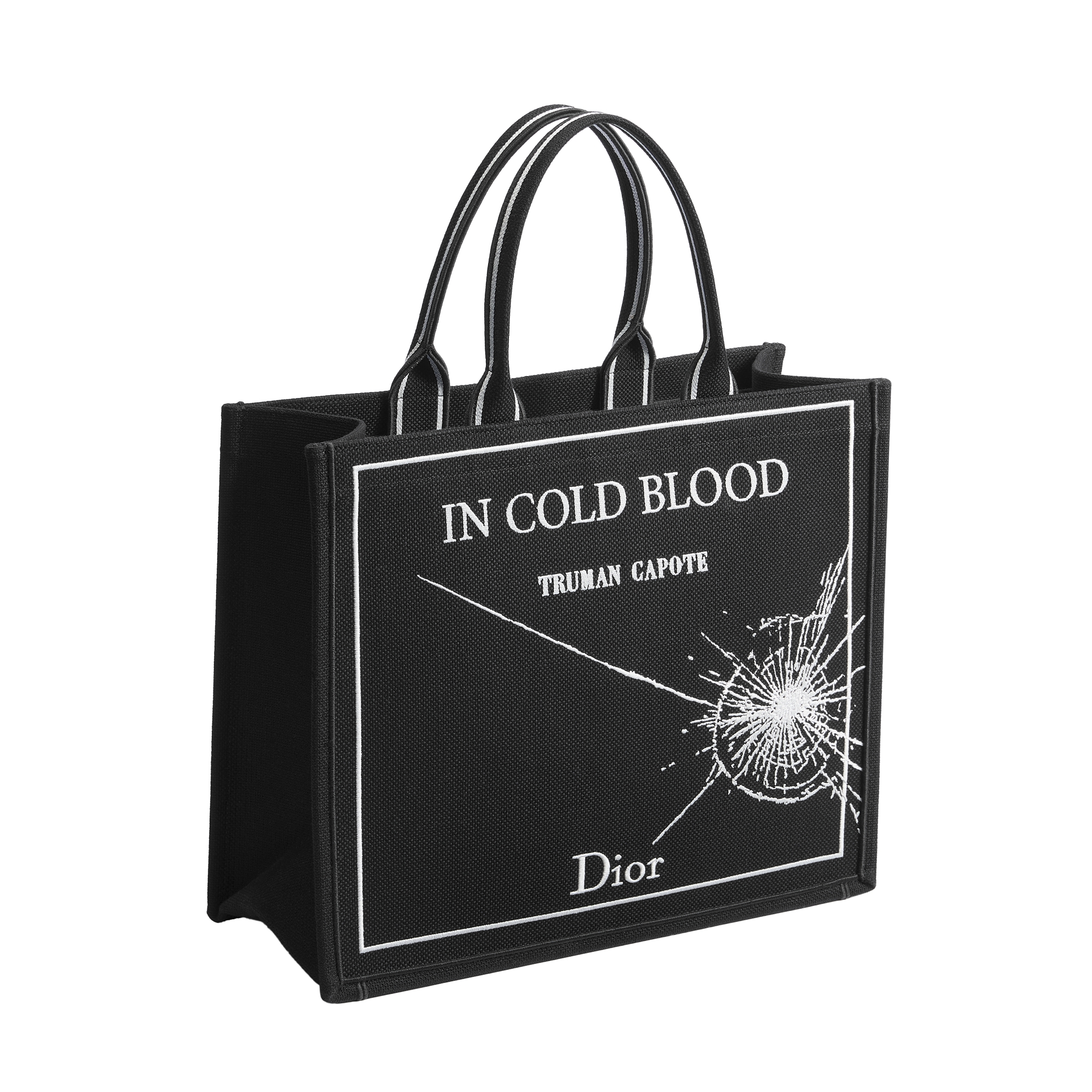 Large Dior Book Tote Black and White Book Cover Embroidery (42 x 35 x 18 cm) E03