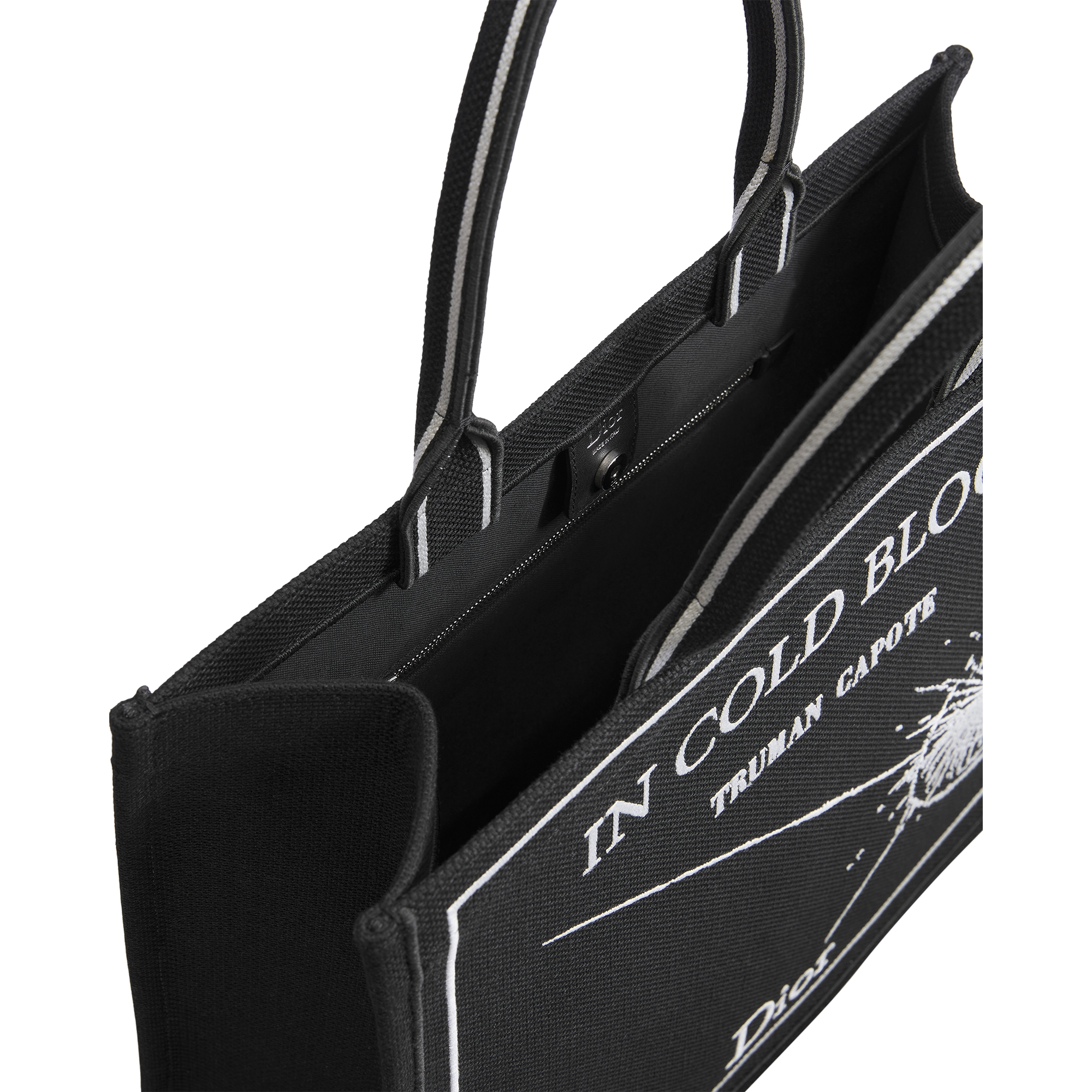 Large Dior Book Tote Black and White Book Cover Embroidery (42 x 35 x 18.5 cm) E06