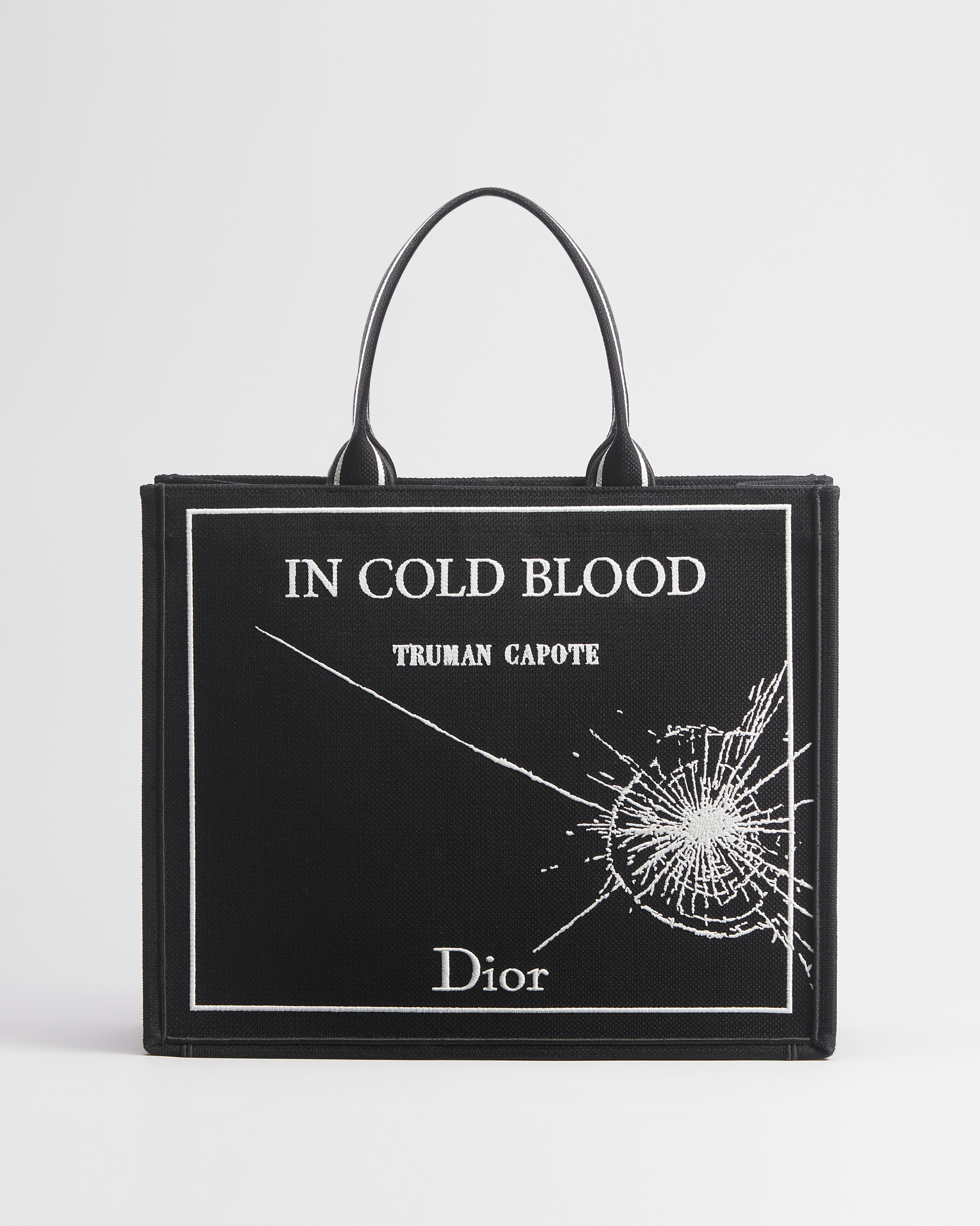 Large Dior Book Tote Black and White Book Cover Embroidery (42 x 35 x 18 cm) E01
