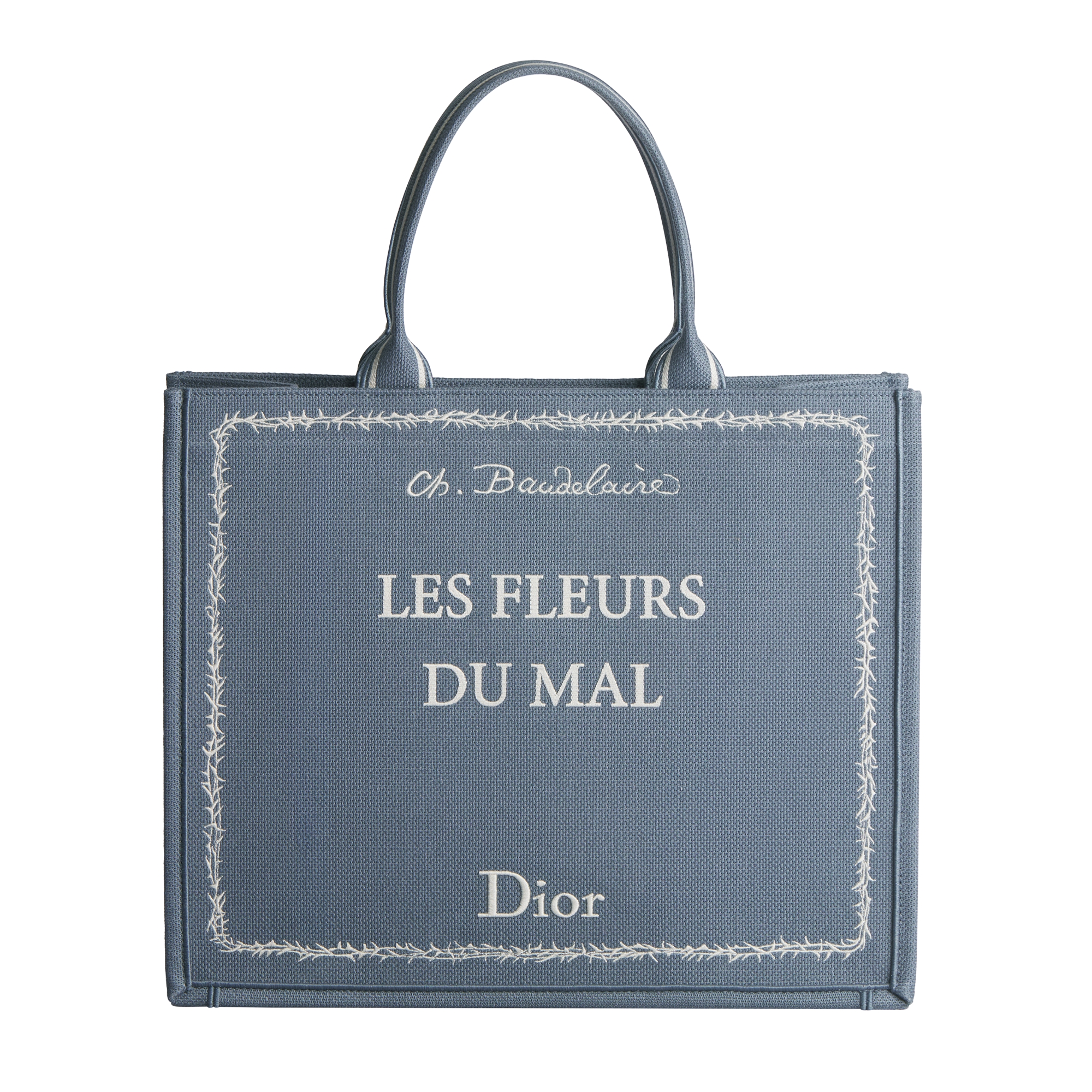 Large Dior Book Tote Blue and White Book Cover Embroidery (42 x 35 x 18 cm) E01