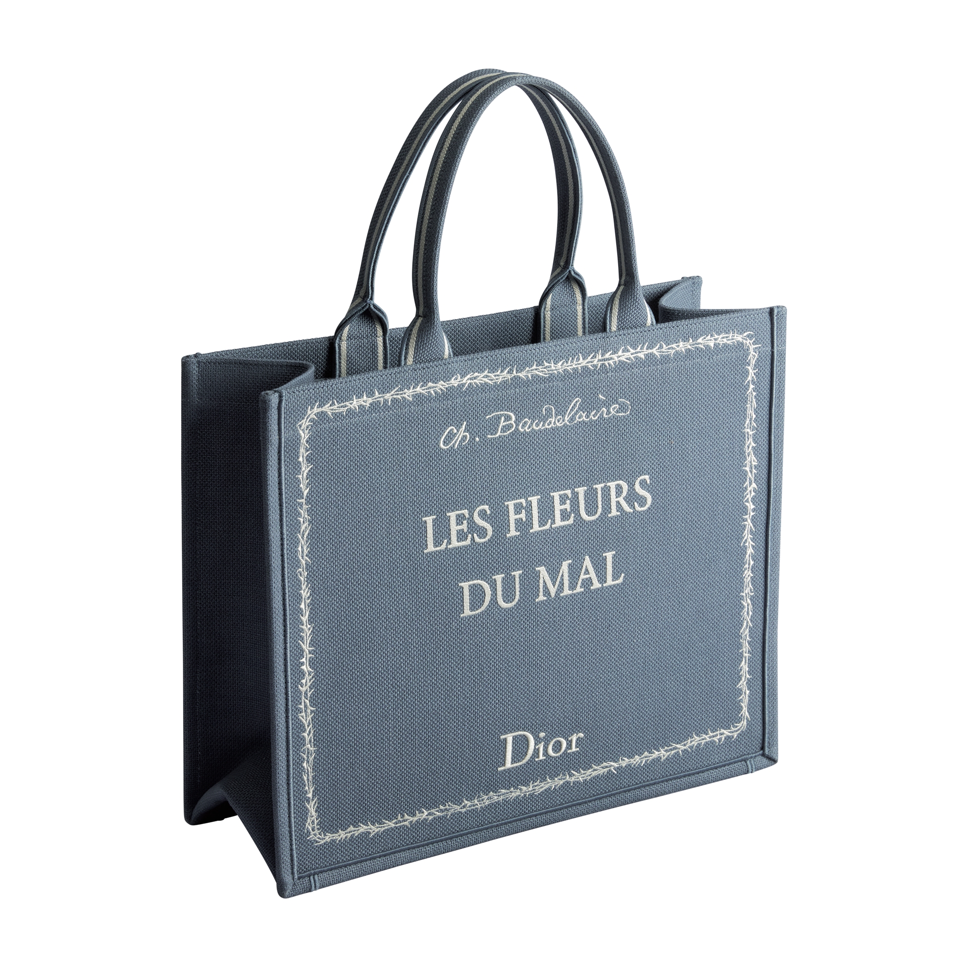 Large Dior Book Tote Blue and White Book Cover Embroidery (42 x 35 x 18 cm) E03