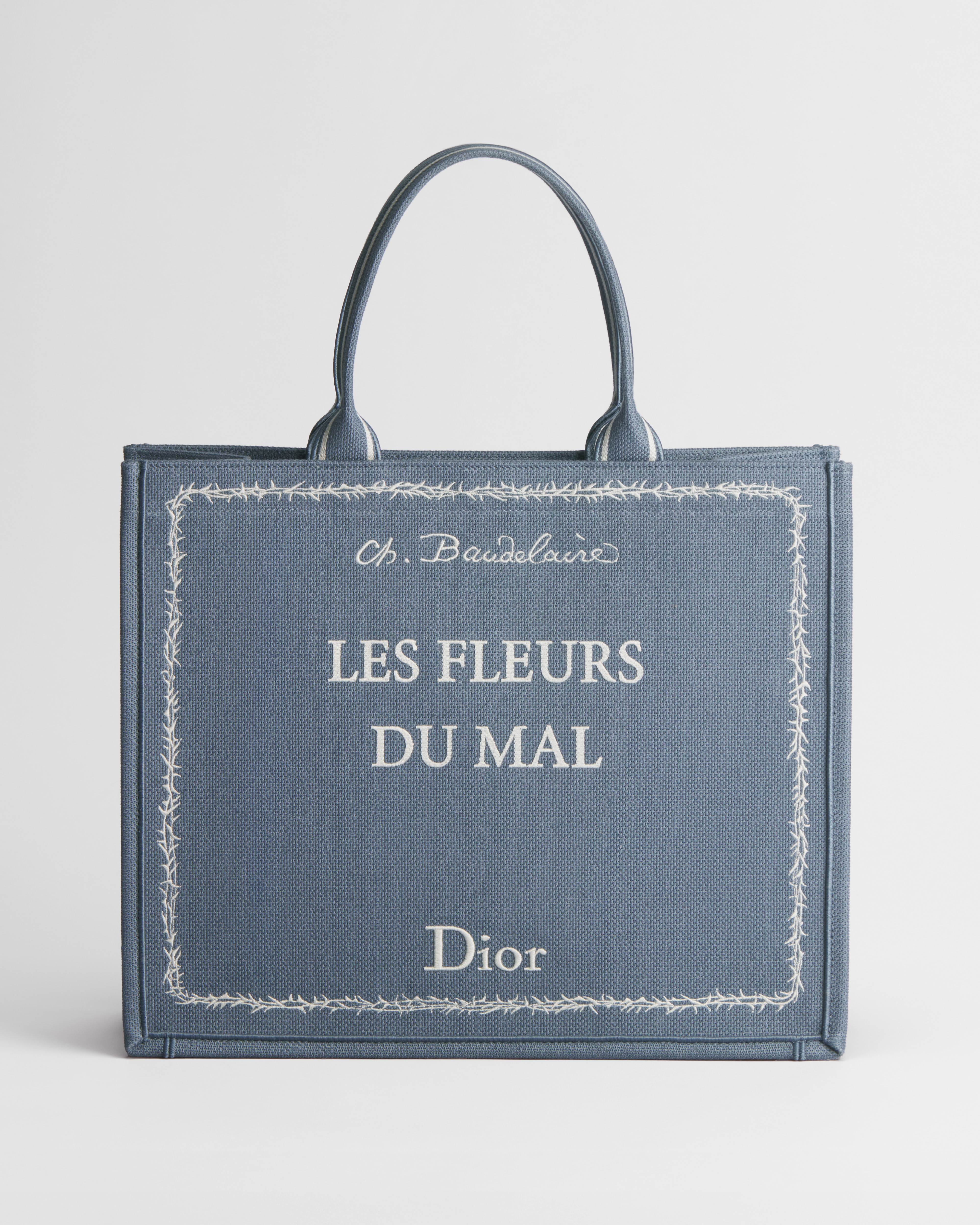 Große Dior Book Tote Book Cover-Stickerei in Blau und Weiß (42 x 35 x 18,5 cm) E01