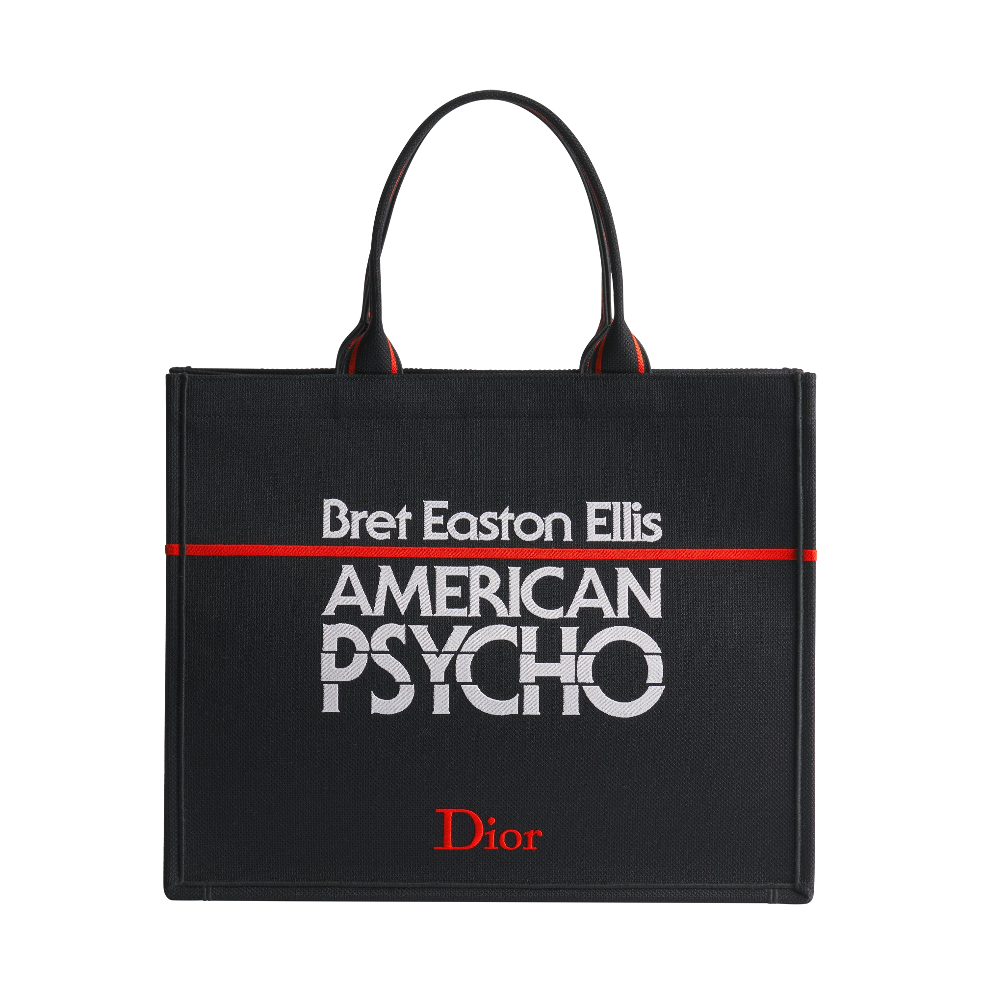 Large Dior Book Tote Black, White and Red Book Cover Embroidery