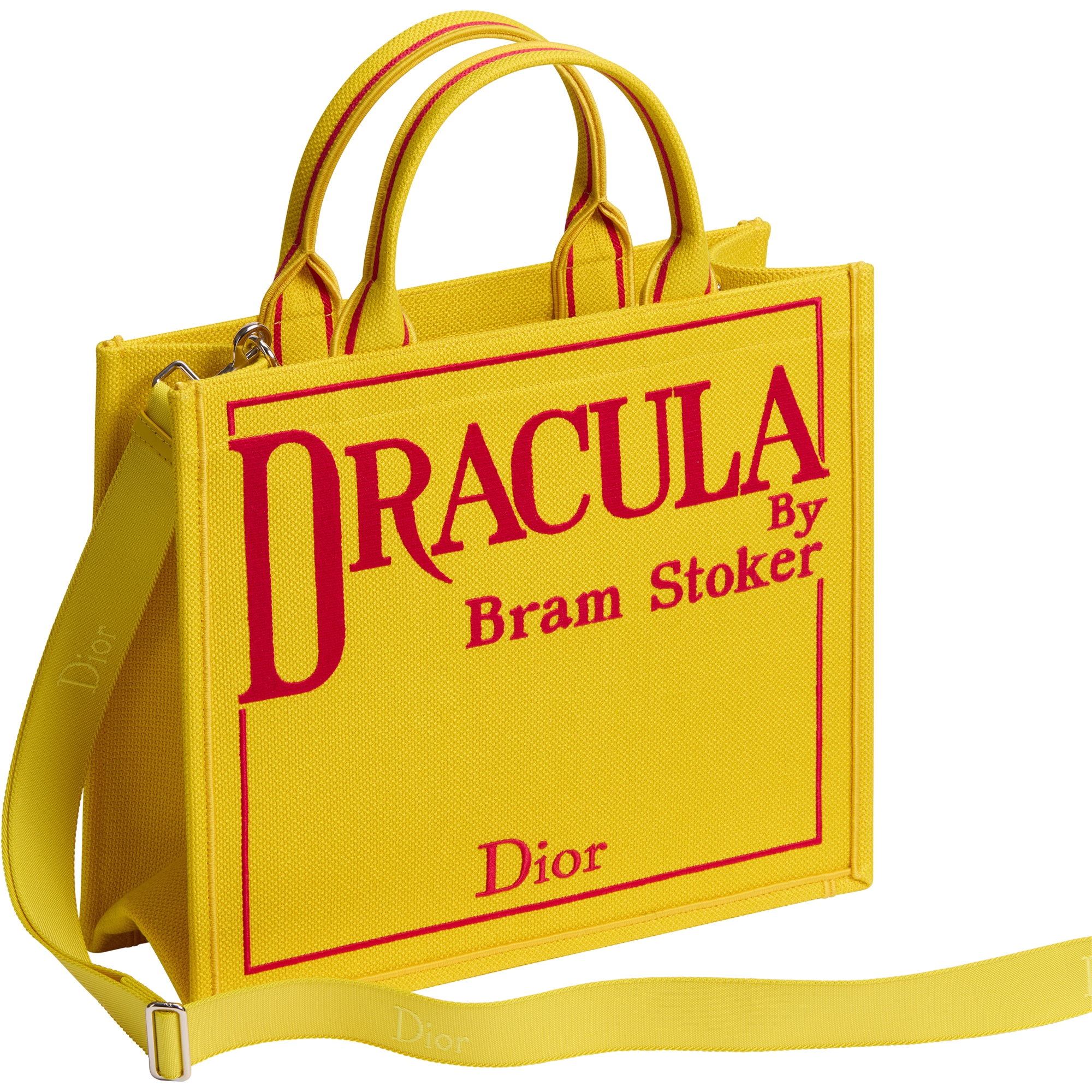 Medium Dior Book Tote with Strap Yellow and Red Book Cover Embroidery (36 x 31.5 x 14 cm) E03