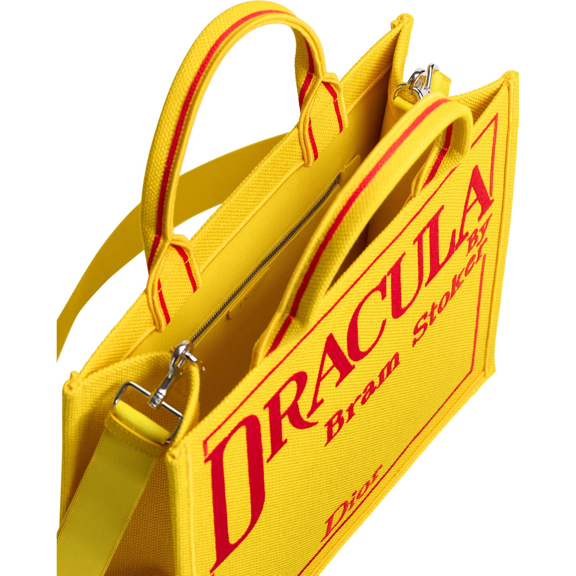 Medium Dior Book Tote with Strap Yellow and Red Book Cover Embroidery (36 x 31.5 x 14 cm) E06