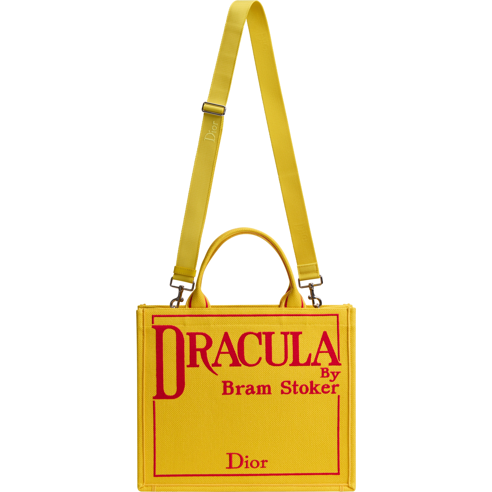 Medium Dior Book Tote with Strap Yellow and Red Book Cover Embroidery (36 x 31.5 x 14 cm) E07