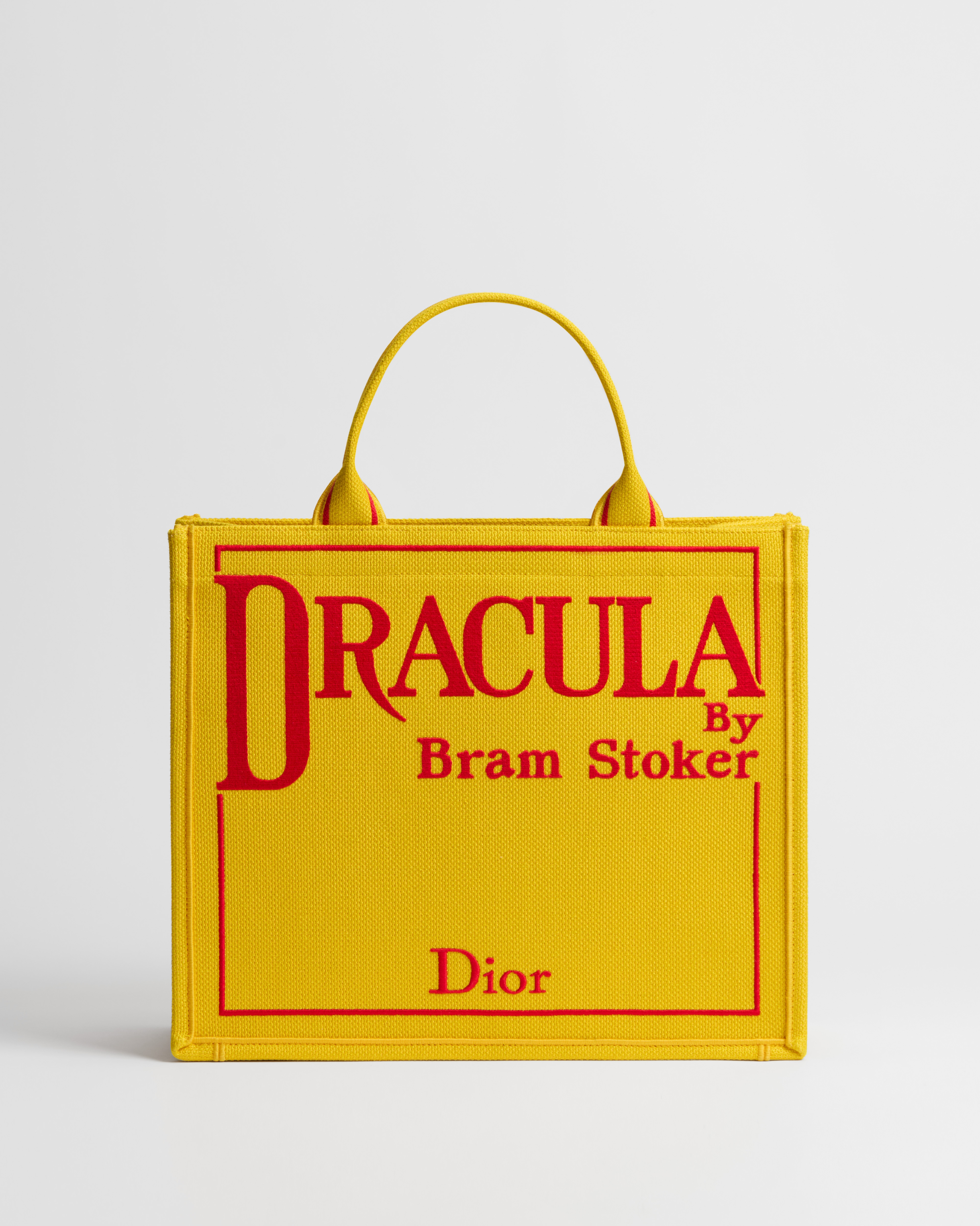 Medium Dior Book Tote with Strap Yellow and Red Book Cover Embroidery (36 x 31.5 x 14 cm) E01