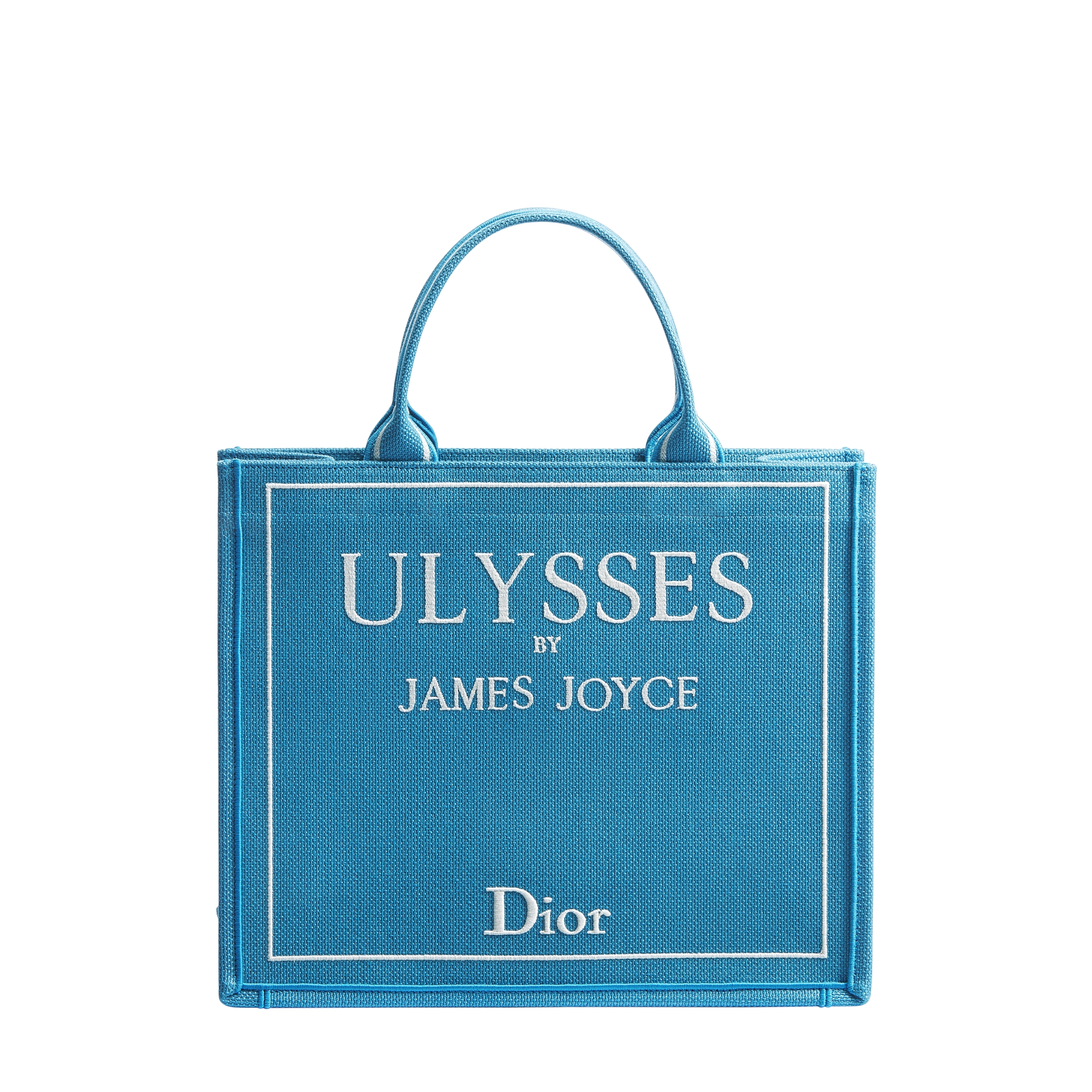 Medium Dior Book Tote with Strap Light Blue and White Book Cover Embroidery (36 x 31.5 x 14 cm) E01