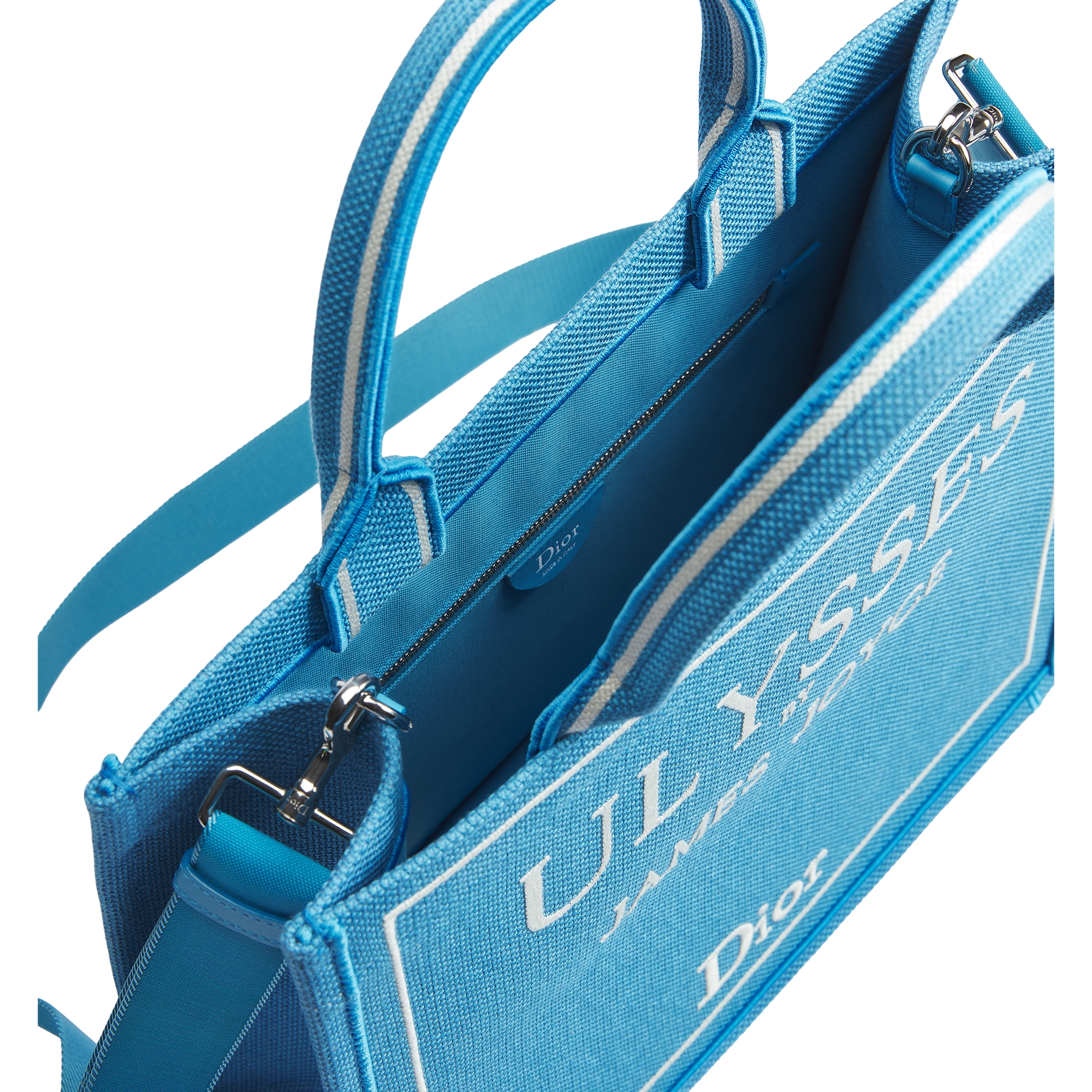 Medium Dior Book Tote with Strap Light Blue and White Book Cover Embroidery (36 x 31.5 x 14 cm) E06