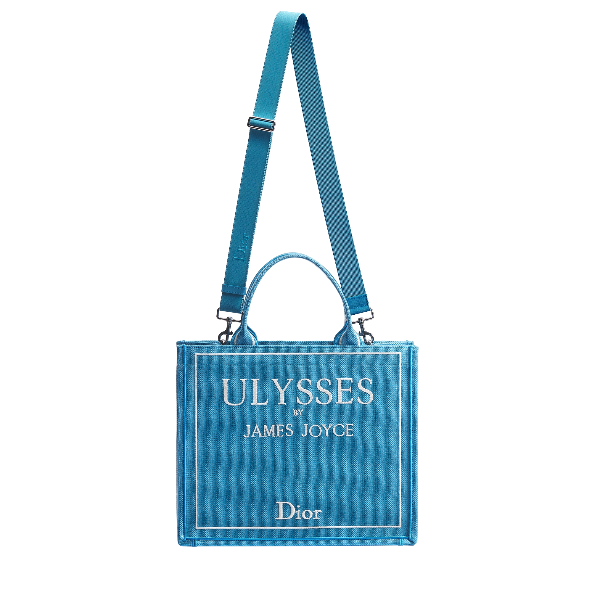 Medium Dior Book Tote with Strap Light Blue and White Book Cover Embroidery (36 x 31.5 x 14 cm) E07