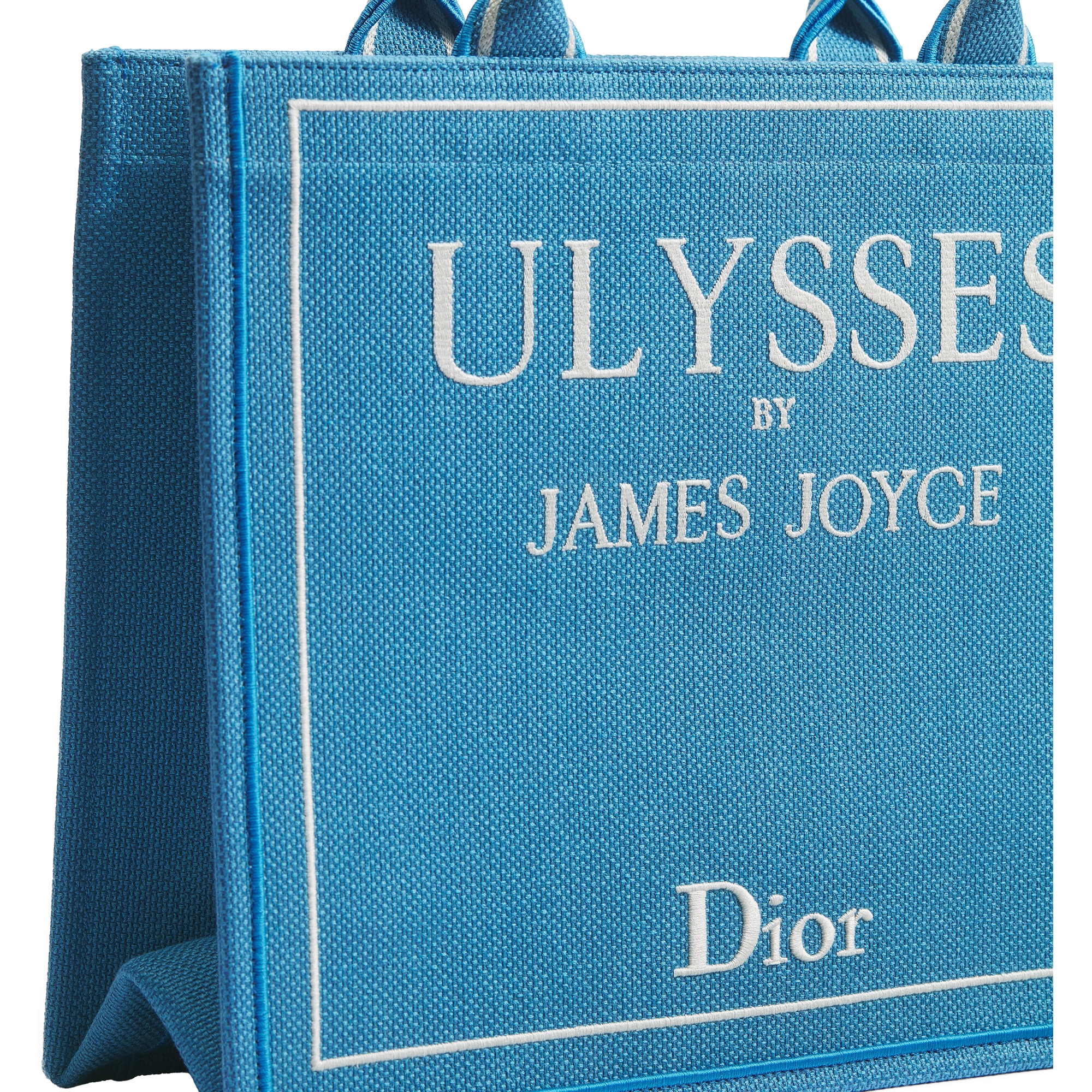 Medium Dior Book Tote with Strap Light Blue and White Book Cover Embroidery (36 x 31.5 x 14 cm) E09