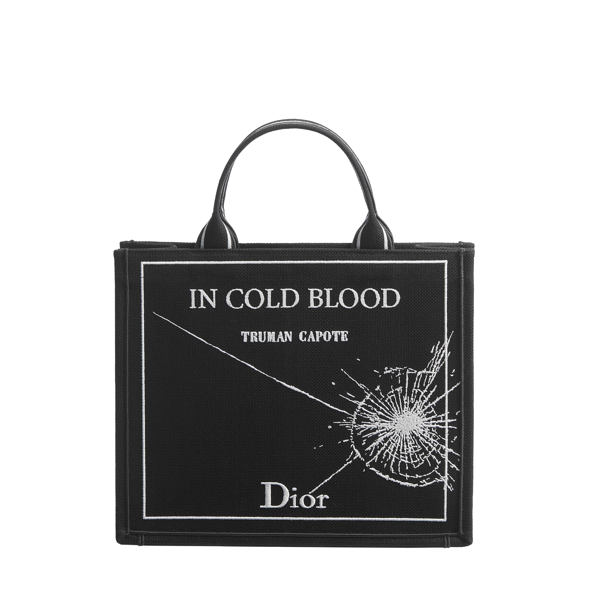 Medium Dior Book Tote with Strap Black and White Book Cover Embroidery (36 x 31.5 x 14 cm) E01