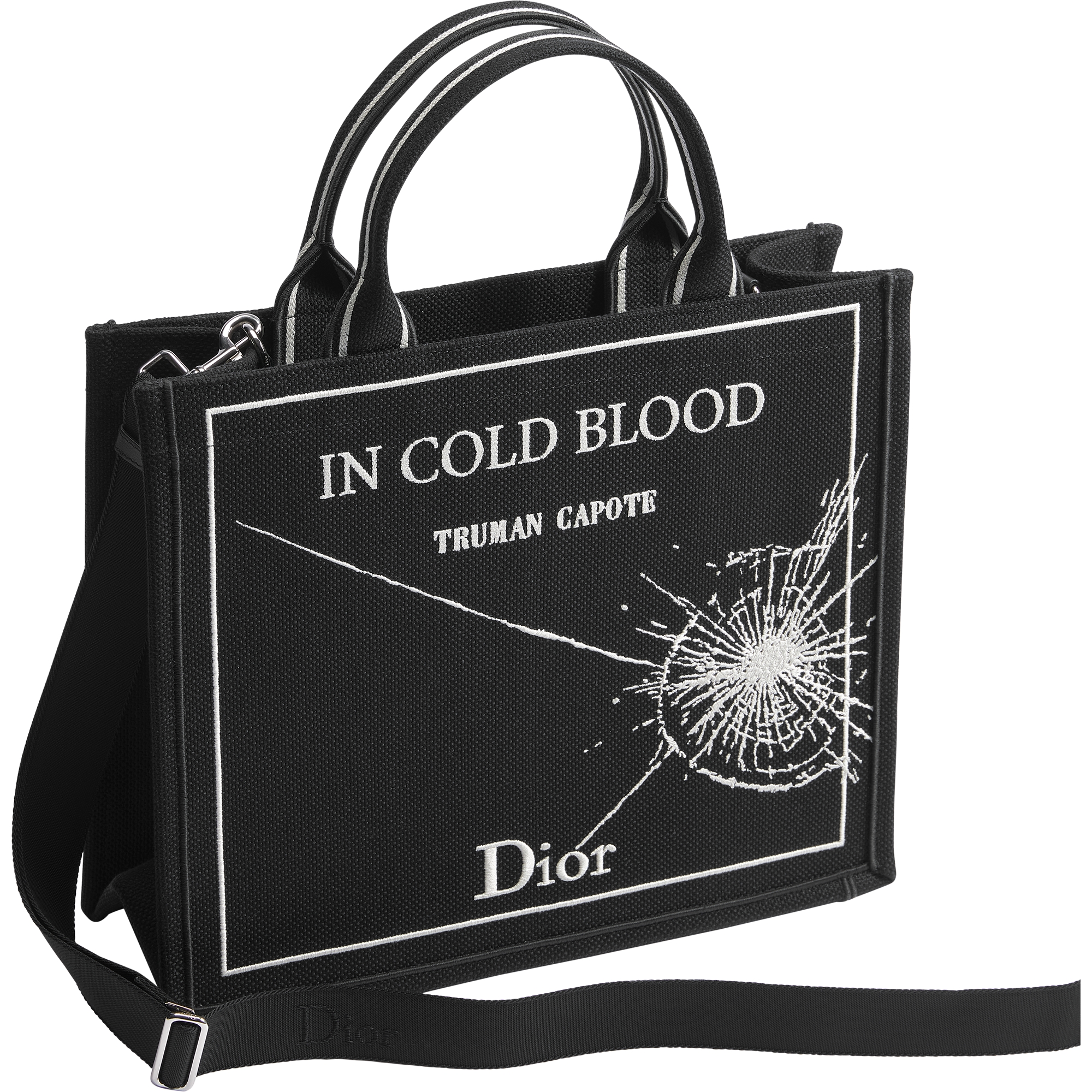 Medium Dior Book Tote with Strap Black and White Book Cover Embroidery (36 x 31.5 x 14 cm) E03
