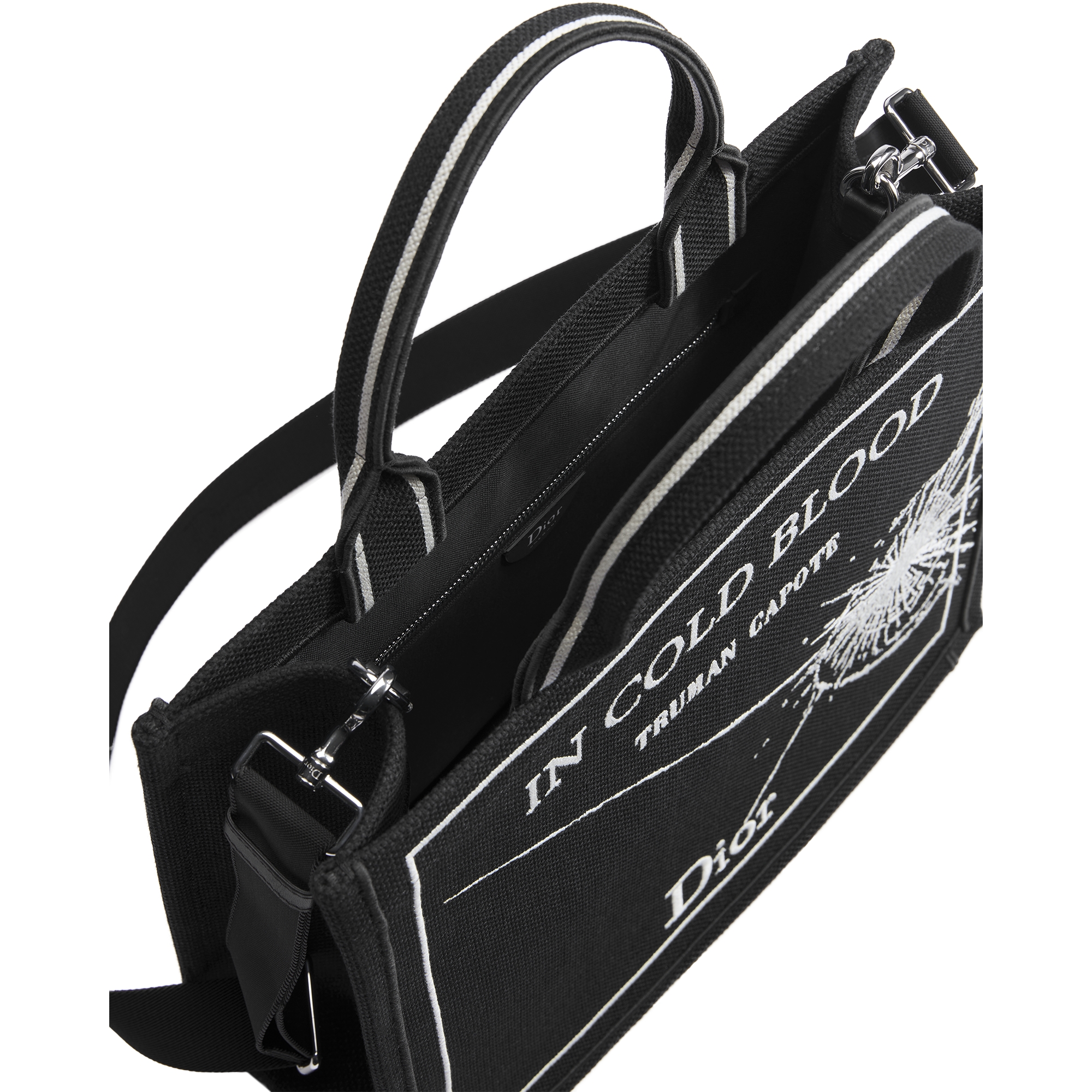 Medium Dior Book Tote with Strap Black and White Book Cover Embroidery (36 x 31.5 x 14 cm) E06
