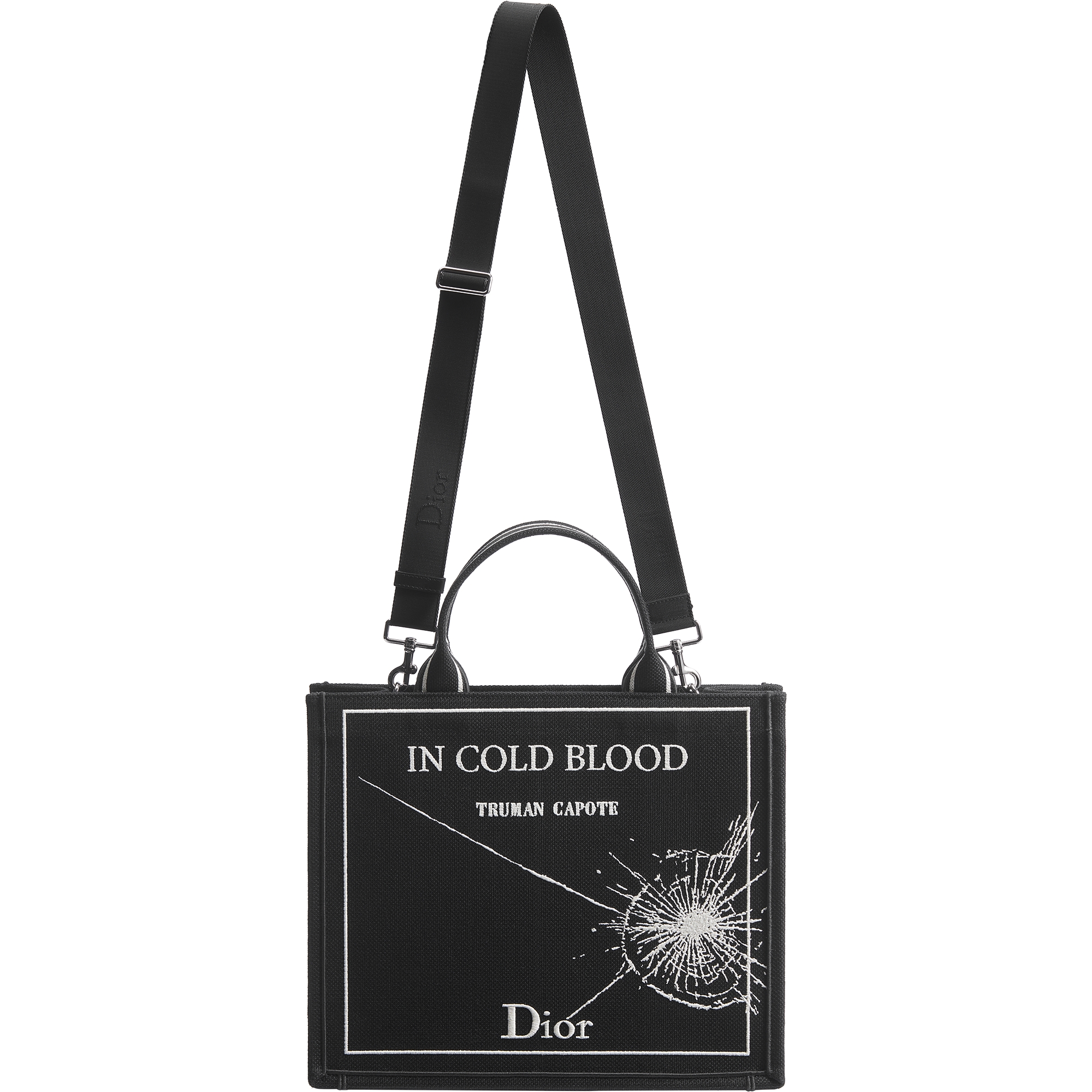 Medium Dior Book Tote with Strap Black and White Book Cover Embroidery (36 x 31.5 x 14 cm) E07
