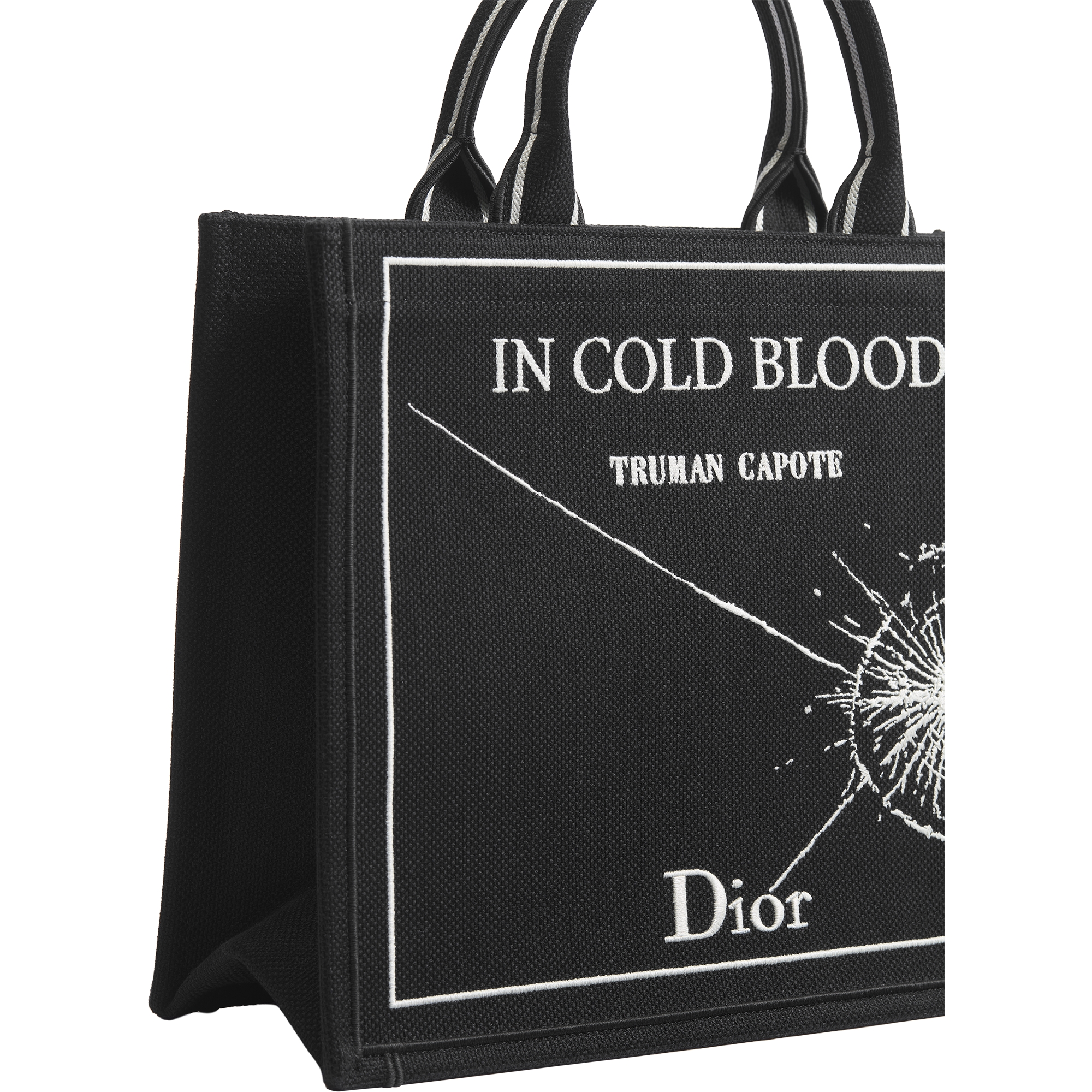 Medium Dior Book Tote with Strap Black and White Book Cover Embroidery (36 x 31.5 x 14 cm) E09